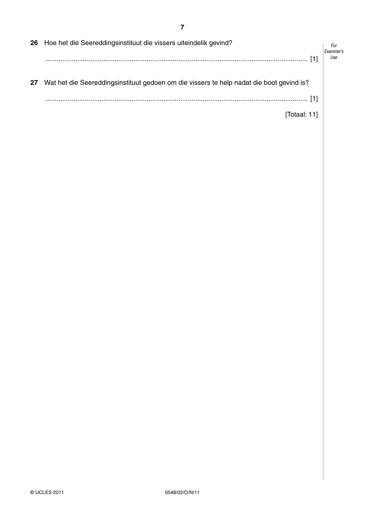 Cambridge IGCSE Afrikaans - Second Language 0548 2011 Oct/Nov Paper 2 · Variant 1 question paper, page 7 of 8