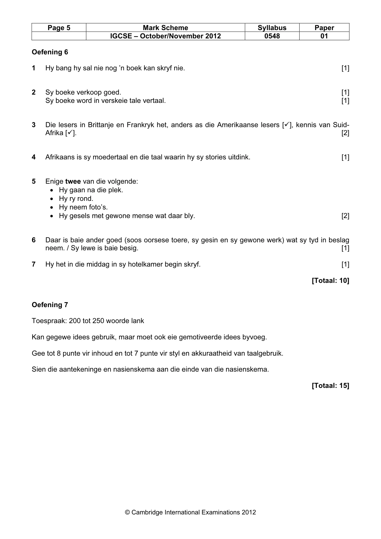 Mark scheme, page 5 of 8