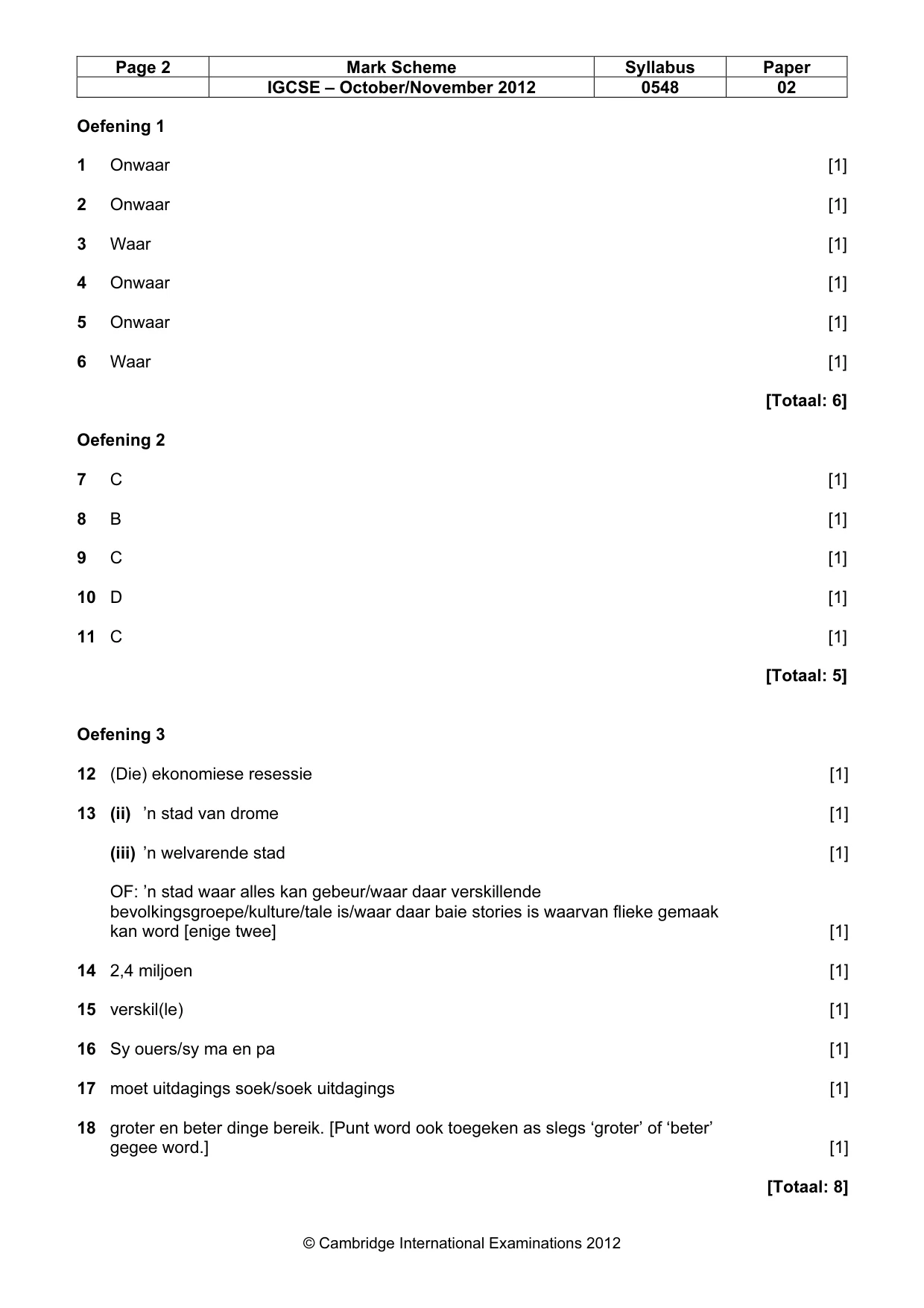 Mark scheme, page 2 of 3