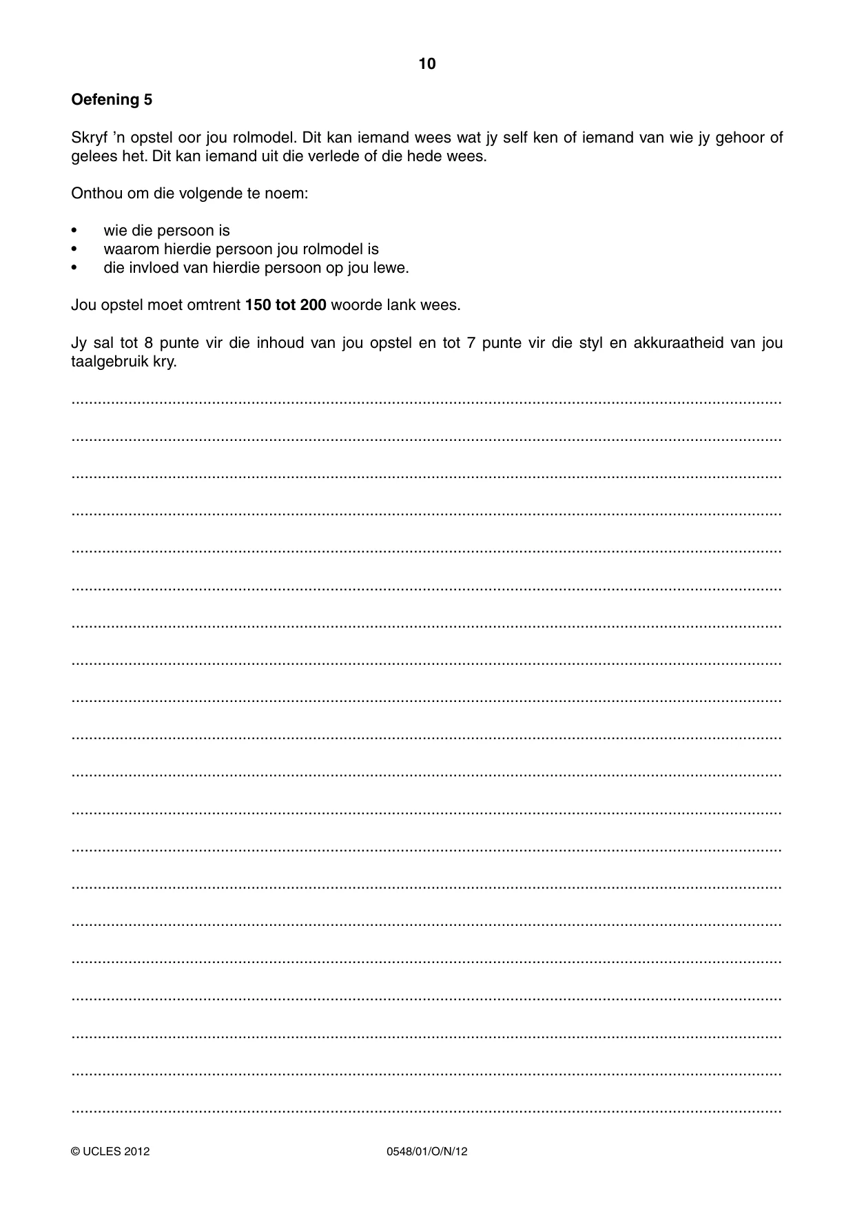 Cambridge IGCSE Afrikaans - Second Language 0548 2012 Oct/Nov Paper 1 · Variant 1 question paper, page 10 of 16