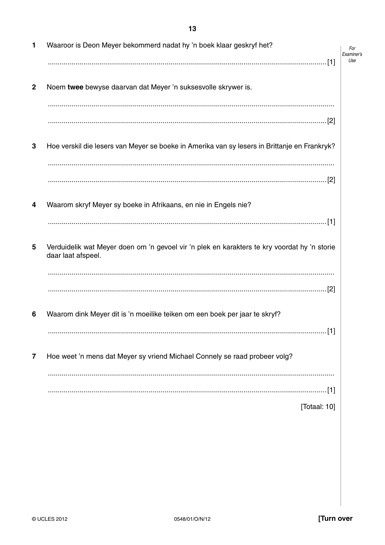 Cambridge IGCSE Afrikaans - Second Language 0548 2012 Oct/Nov Paper 1 · Variant 1 question paper, page 13 of 16