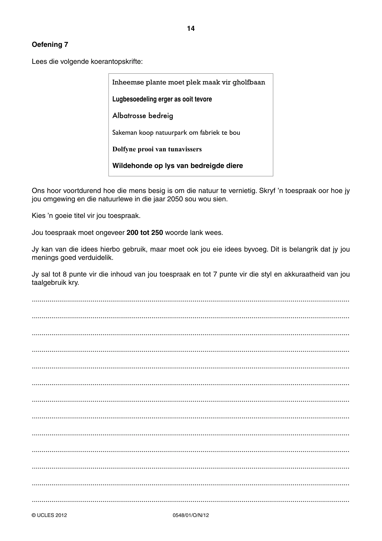 Cambridge IGCSE Afrikaans - Second Language 0548 2012 Oct/Nov Paper 1 · Variant 1 question paper, page 14 of 16