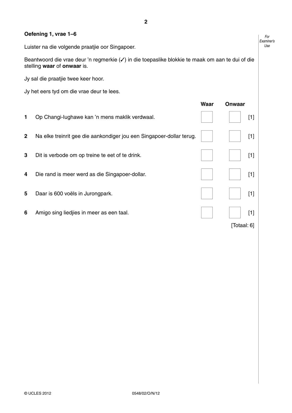 Cambridge IGCSE Afrikaans - Second Language 0548 2012 Oct/Nov Paper 2 · Variant 1 question paper, page 2 of 8