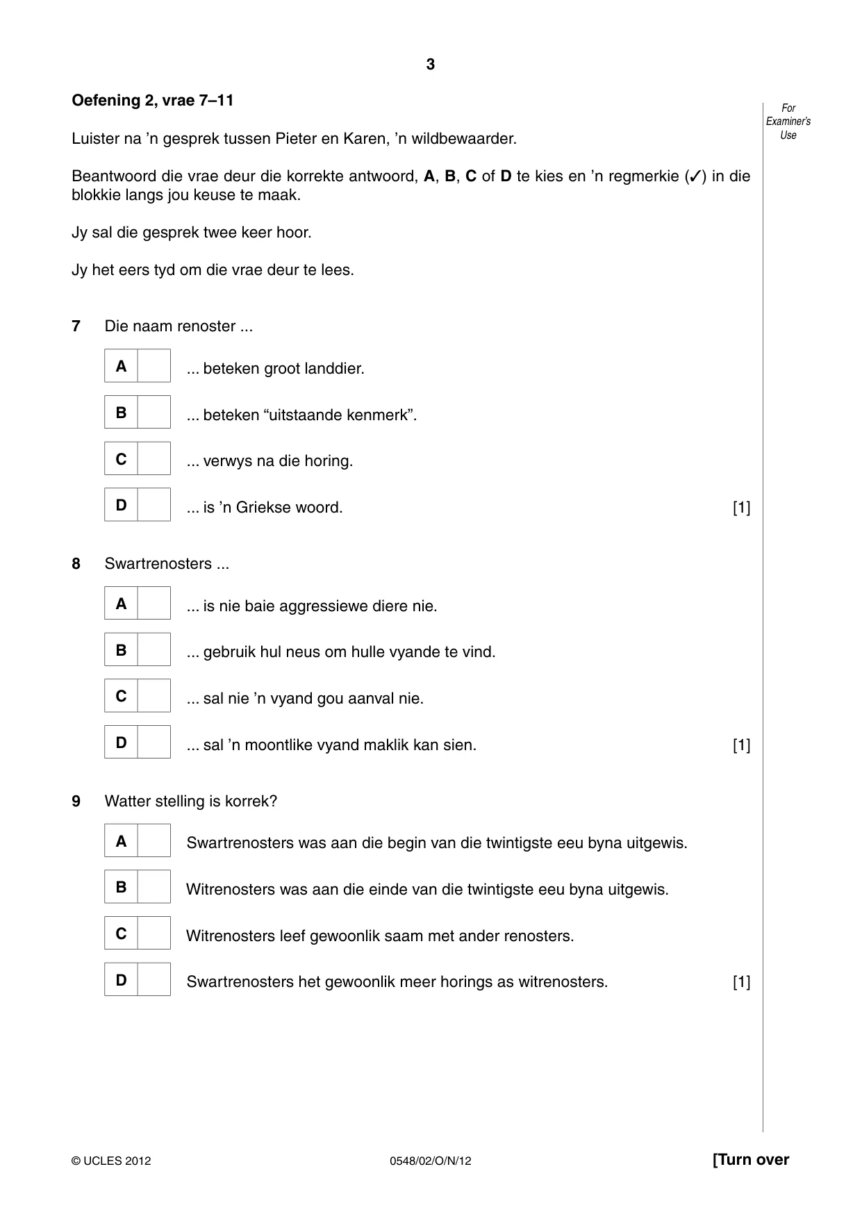 Cambridge IGCSE Afrikaans - Second Language 0548 2012 Oct/Nov Paper 2 · Variant 1 question paper, page 3 of 8