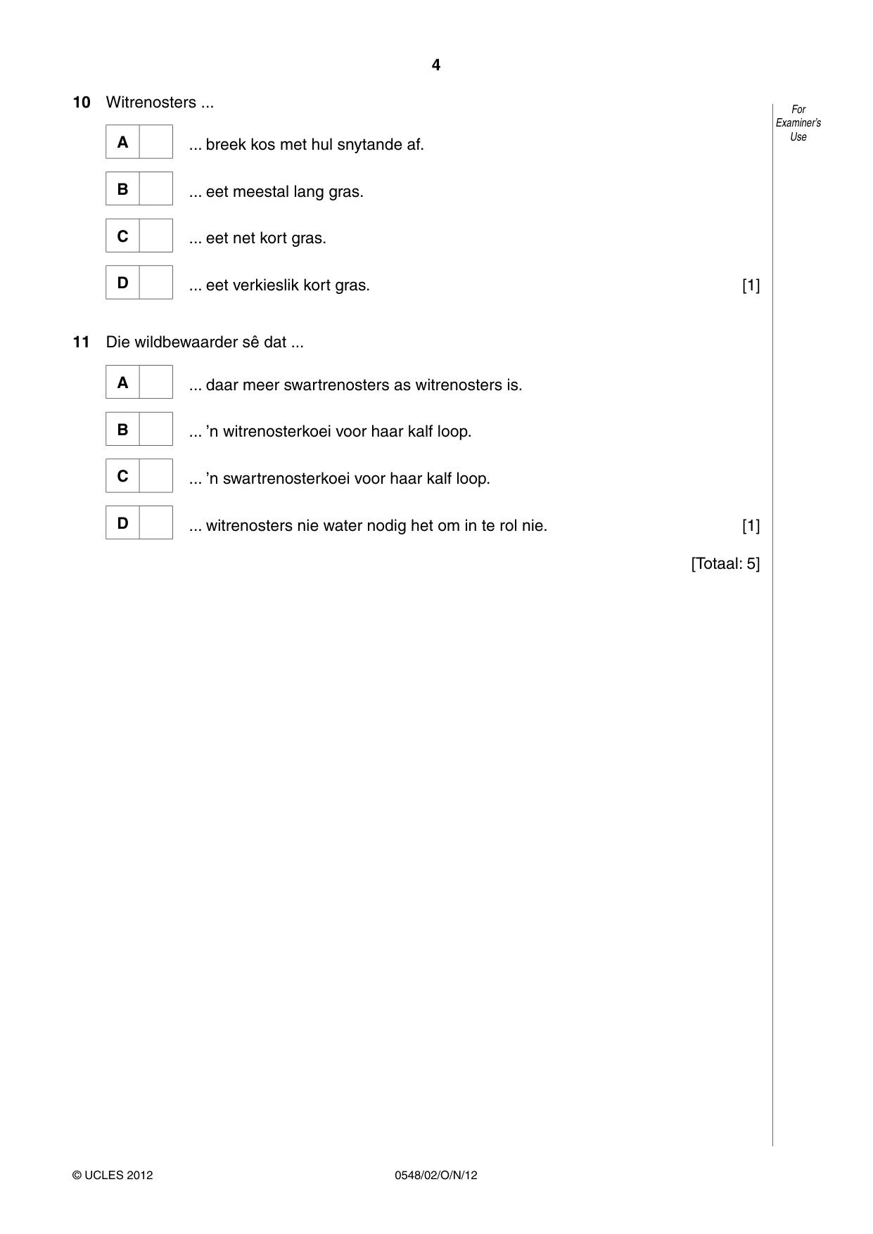 Cambridge IGCSE Afrikaans - Second Language 0548 2012 Oct/Nov Paper 2 · Variant 1 question paper, page 4 of 8