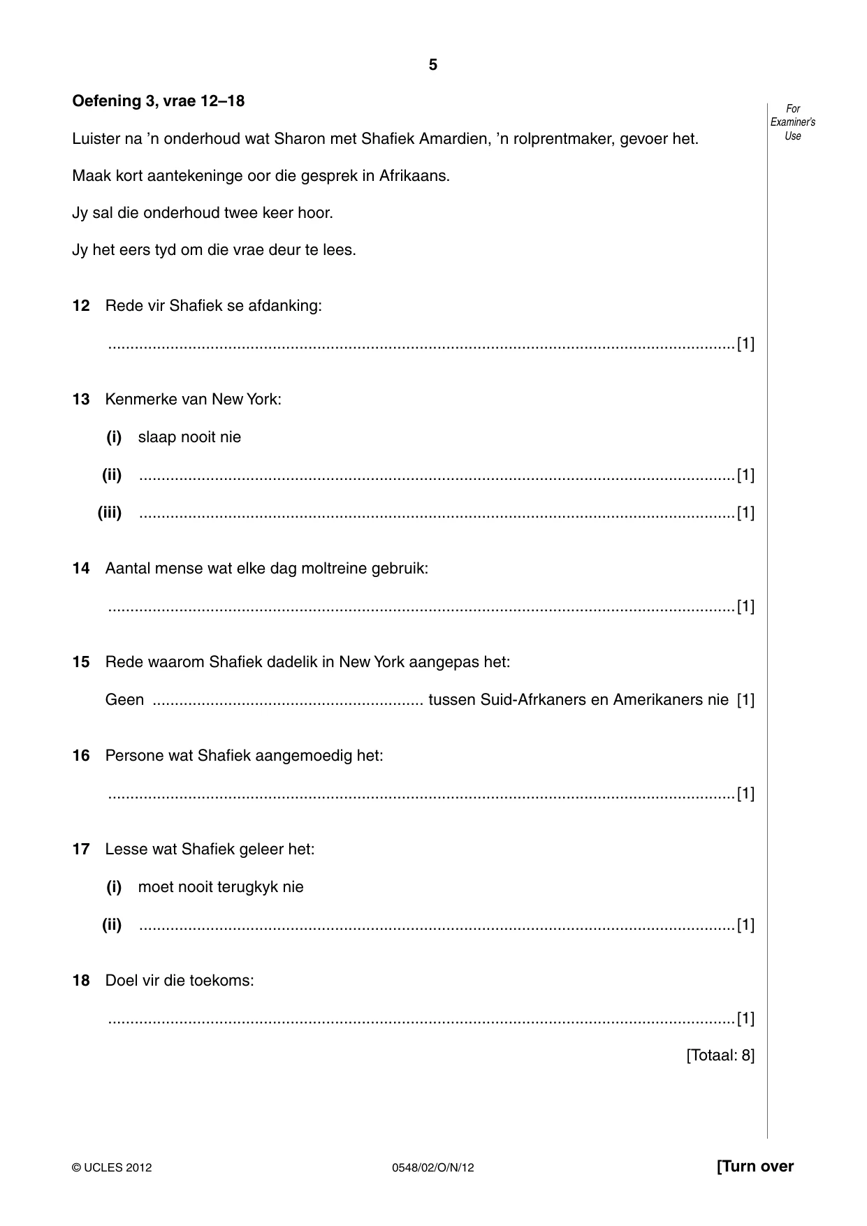 Cambridge IGCSE Afrikaans - Second Language 0548 2012 Oct/Nov Paper 2 · Variant 1 question paper, page 5 of 8