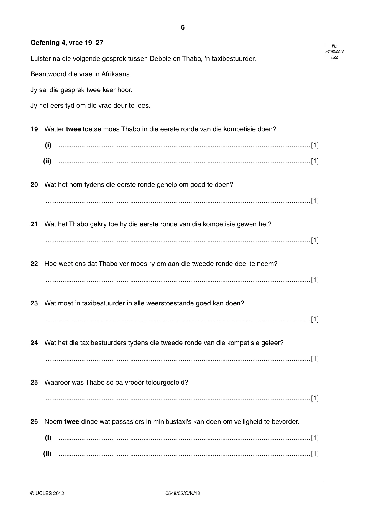 Cambridge IGCSE Afrikaans - Second Language 0548 2012 Oct/Nov Paper 2 · Variant 1 question paper, page 6 of 8