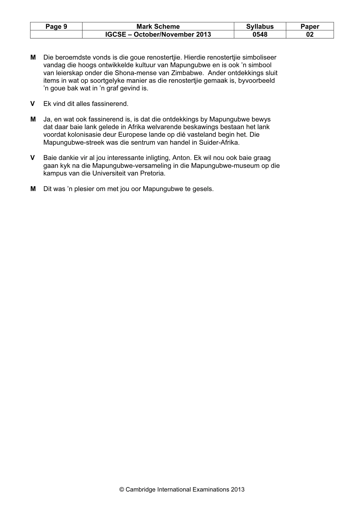 Mark scheme, page 9 of 9