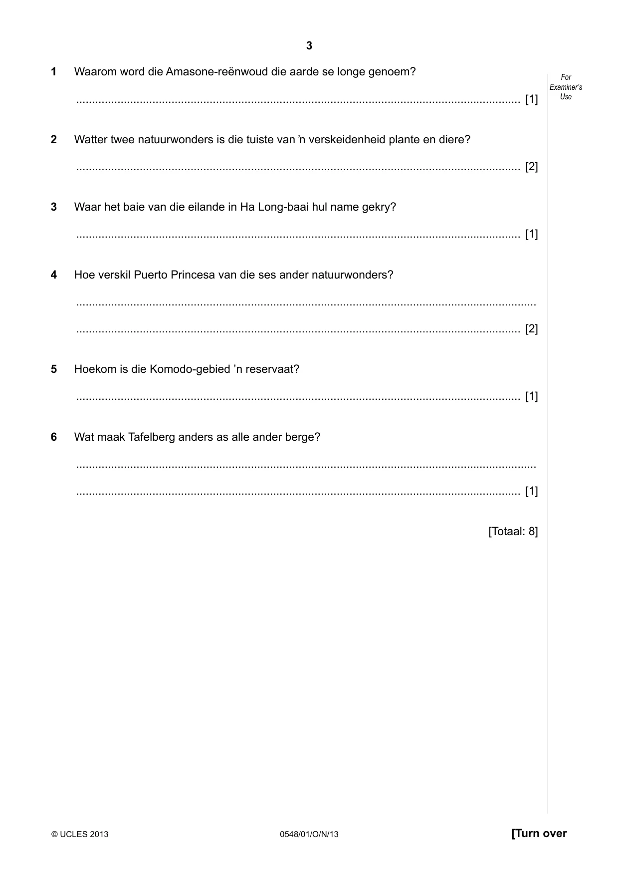 Cambridge IGCSE Afrikaans - Second Language 0548 2013 Oct/Nov Paper 1 · Variant 1 question paper, page 3 of 16