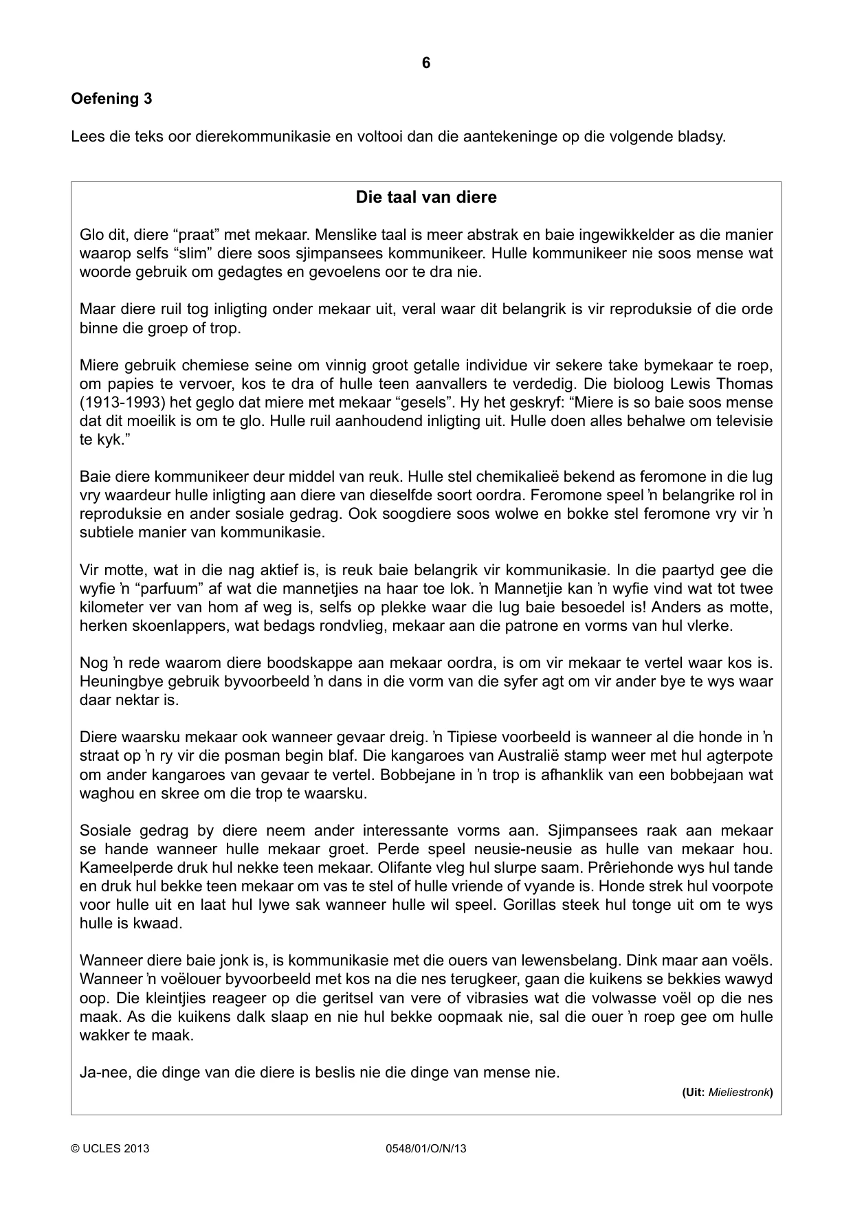 Cambridge IGCSE Afrikaans - Second Language 0548 2013 Oct/Nov Paper 1 · Variant 1 question paper, page 6 of 16