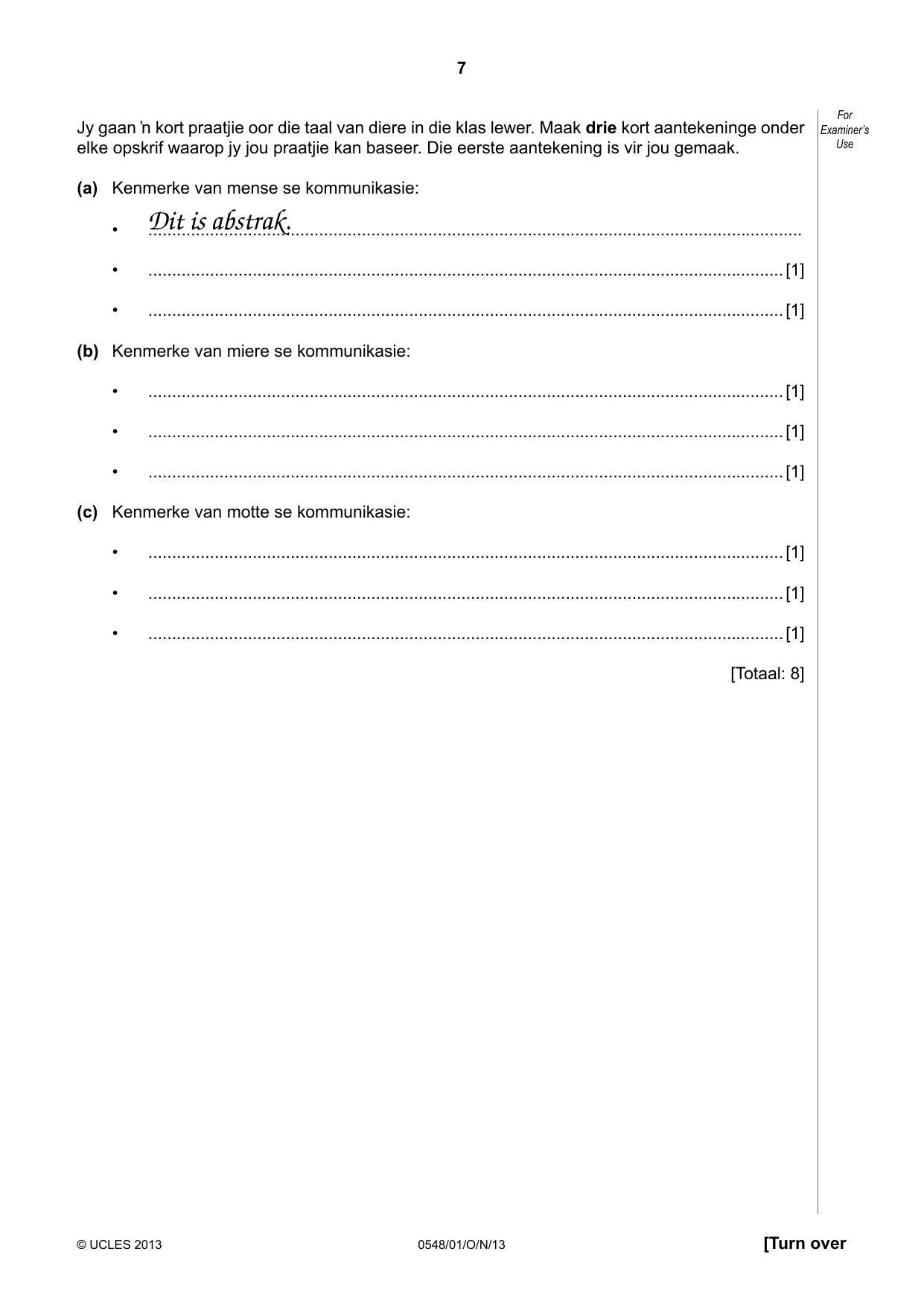 Cambridge IGCSE Afrikaans - Second Language 0548 2013 Oct/Nov Paper 1 · Variant 1 question paper, page 7 of 16
