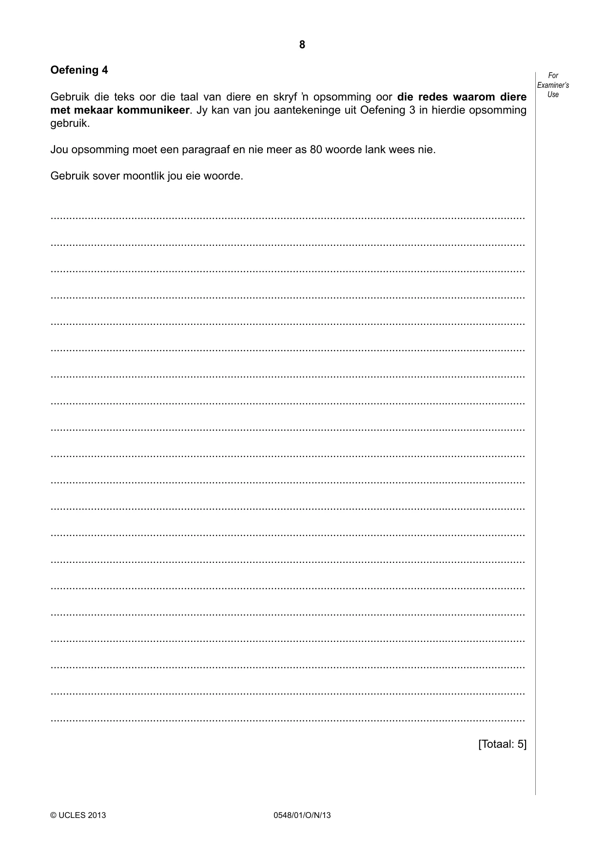 Cambridge IGCSE Afrikaans - Second Language 0548 2013 Oct/Nov Paper 1 · Variant 1 question paper, page 8 of 16