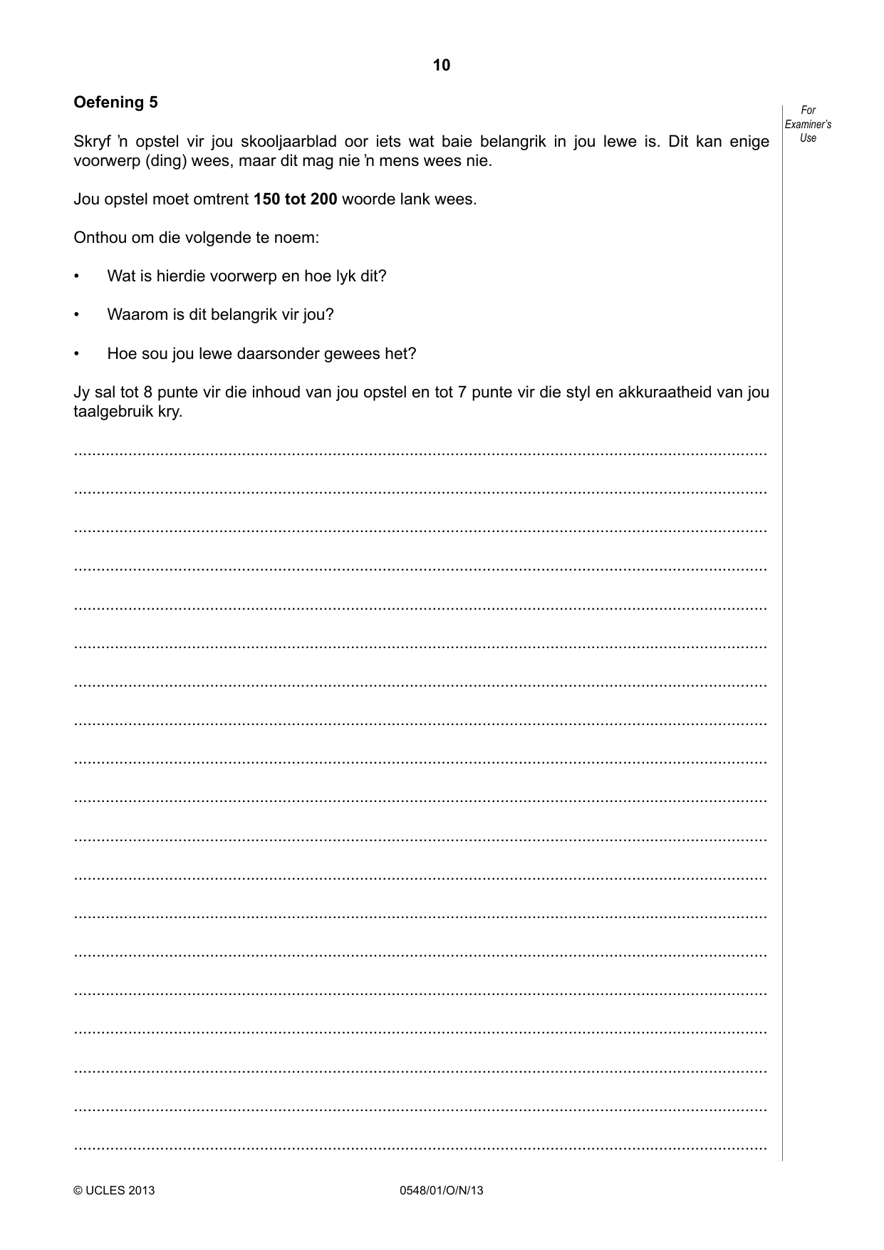 Cambridge IGCSE Afrikaans - Second Language 0548 2013 Oct/Nov Paper 1 · Variant 1 question paper, page 10 of 16