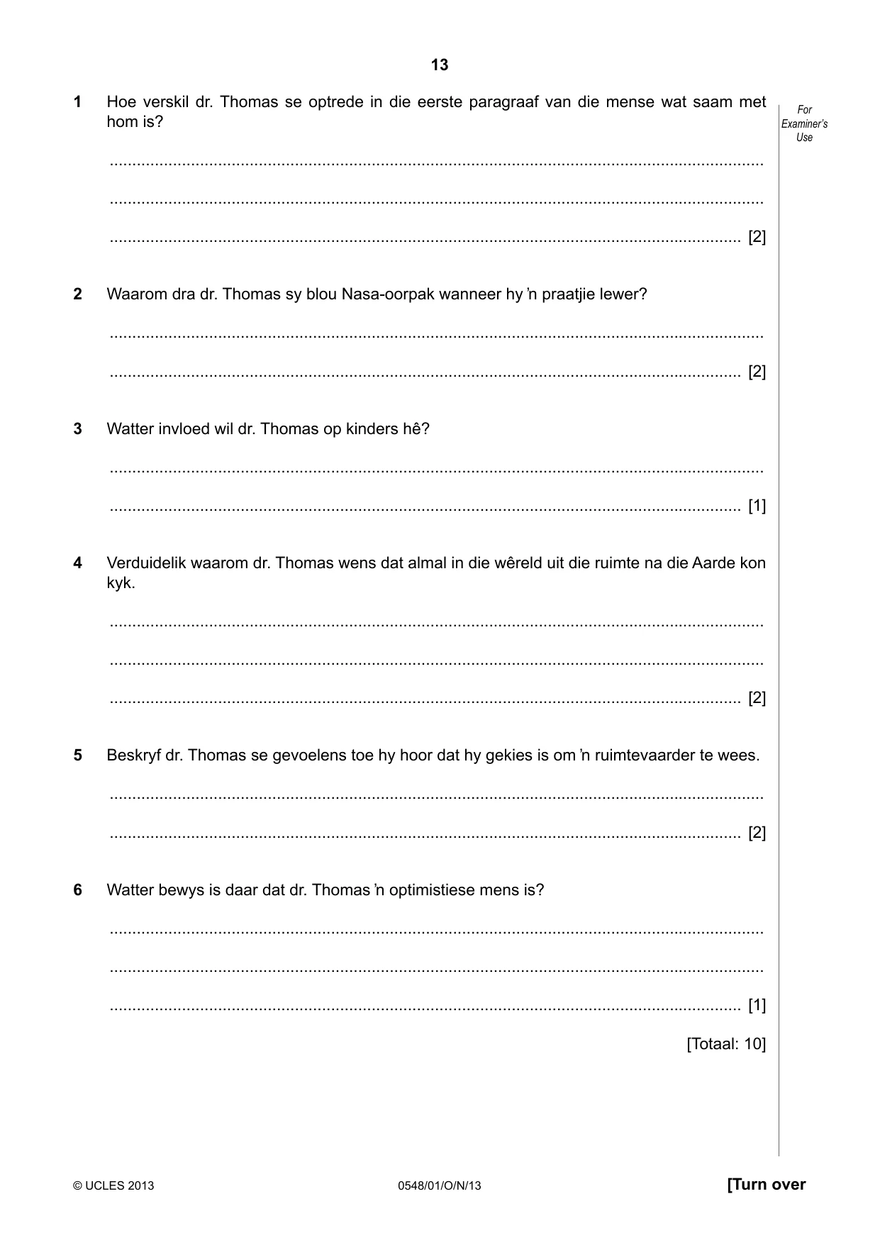Cambridge IGCSE Afrikaans - Second Language 0548 2013 Oct/Nov Paper 1 · Variant 1 question paper, page 13 of 16