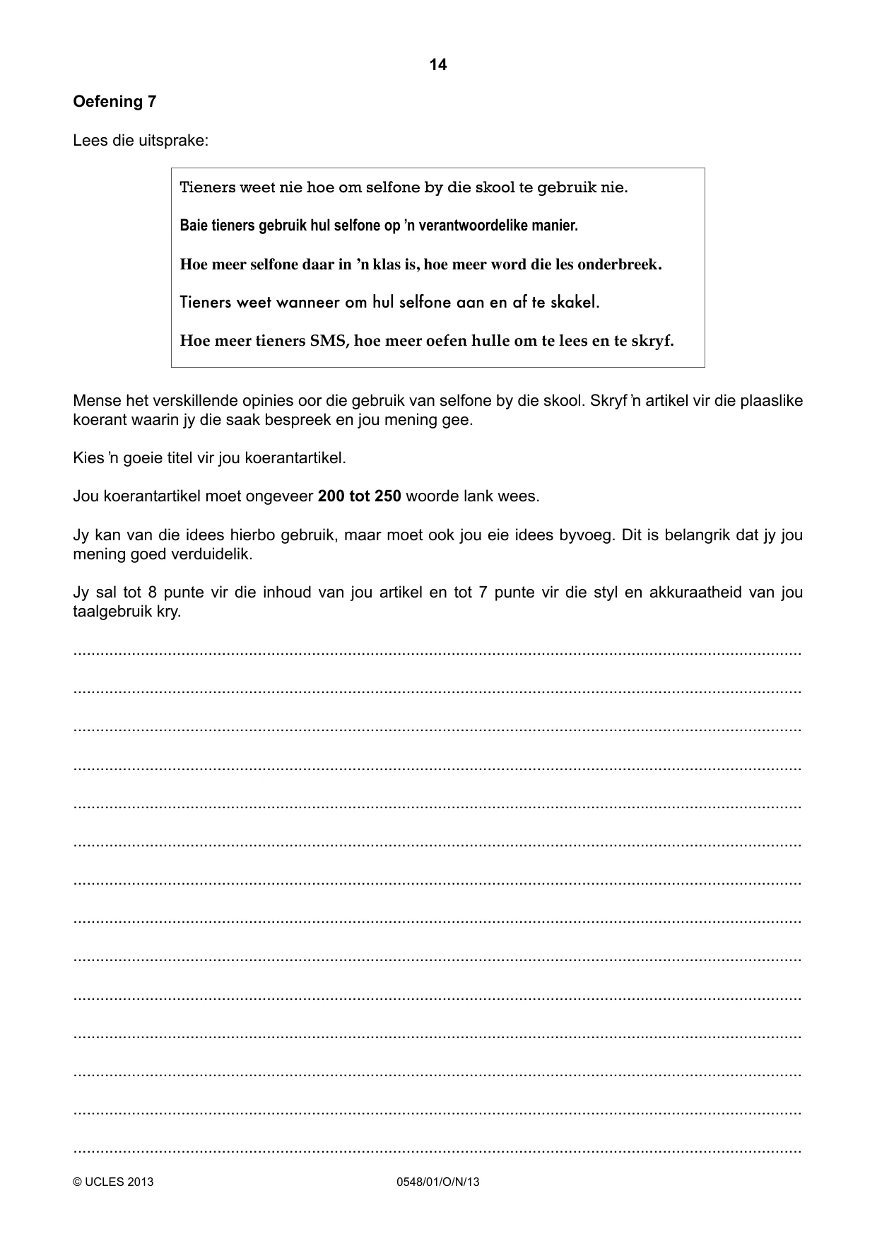 Cambridge IGCSE Afrikaans - Second Language 0548 2013 Oct/Nov Paper 1 · Variant 1 question paper, page 14 of 16