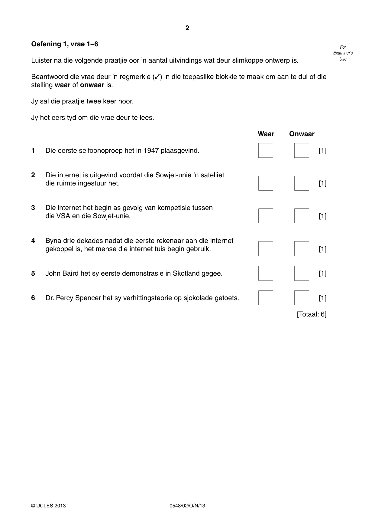 Cambridge IGCSE Afrikaans - Second Language 0548 2013 Oct/Nov Paper 2 · Variant 1 question paper, page 2 of 8