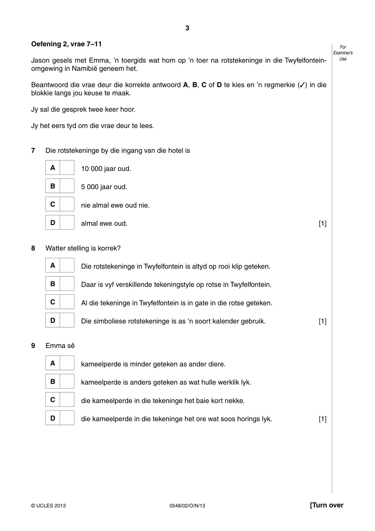 Cambridge IGCSE Afrikaans - Second Language 0548 2013 Oct/Nov Paper 2 · Variant 1 question paper, page 3 of 8