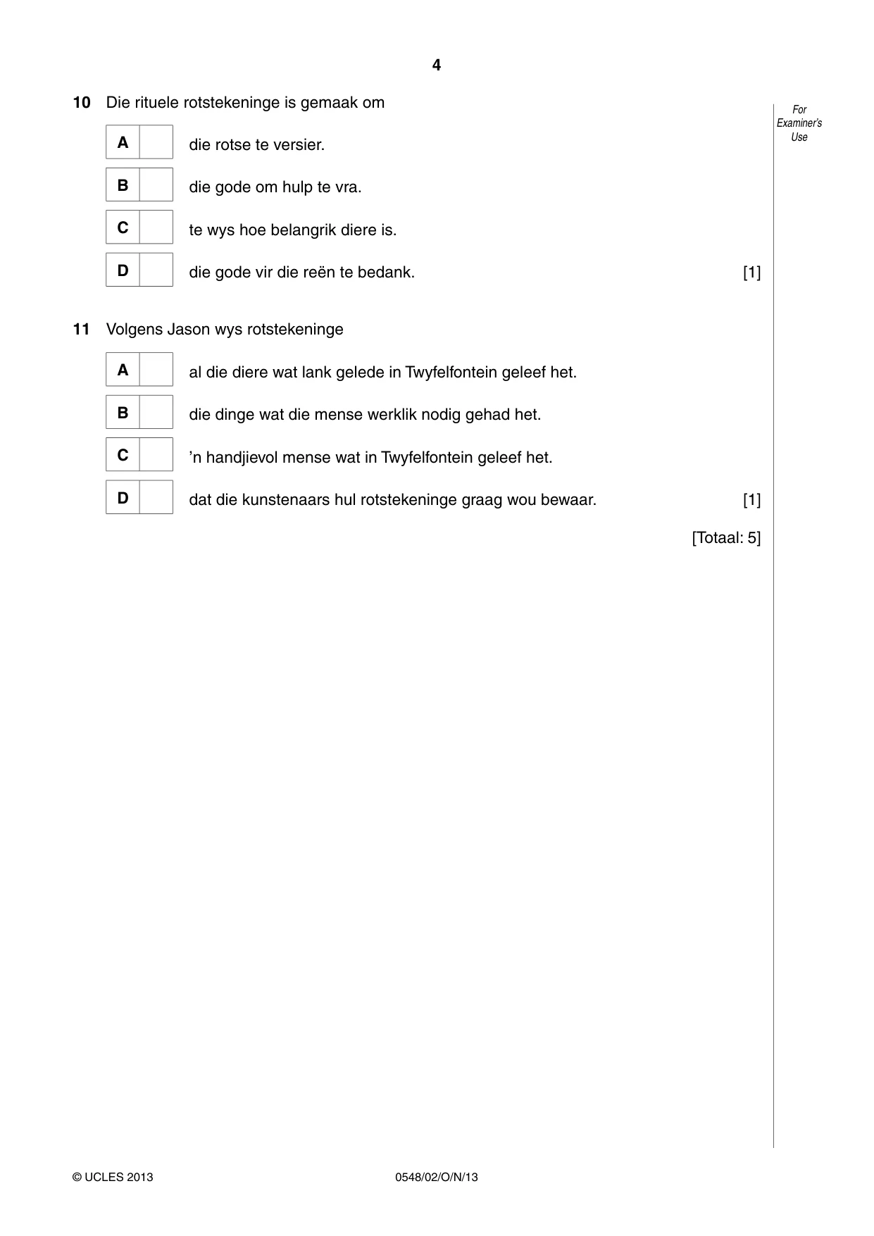 Cambridge IGCSE Afrikaans - Second Language 0548 2013 Oct/Nov Paper 2 · Variant 1 question paper, page 4 of 8