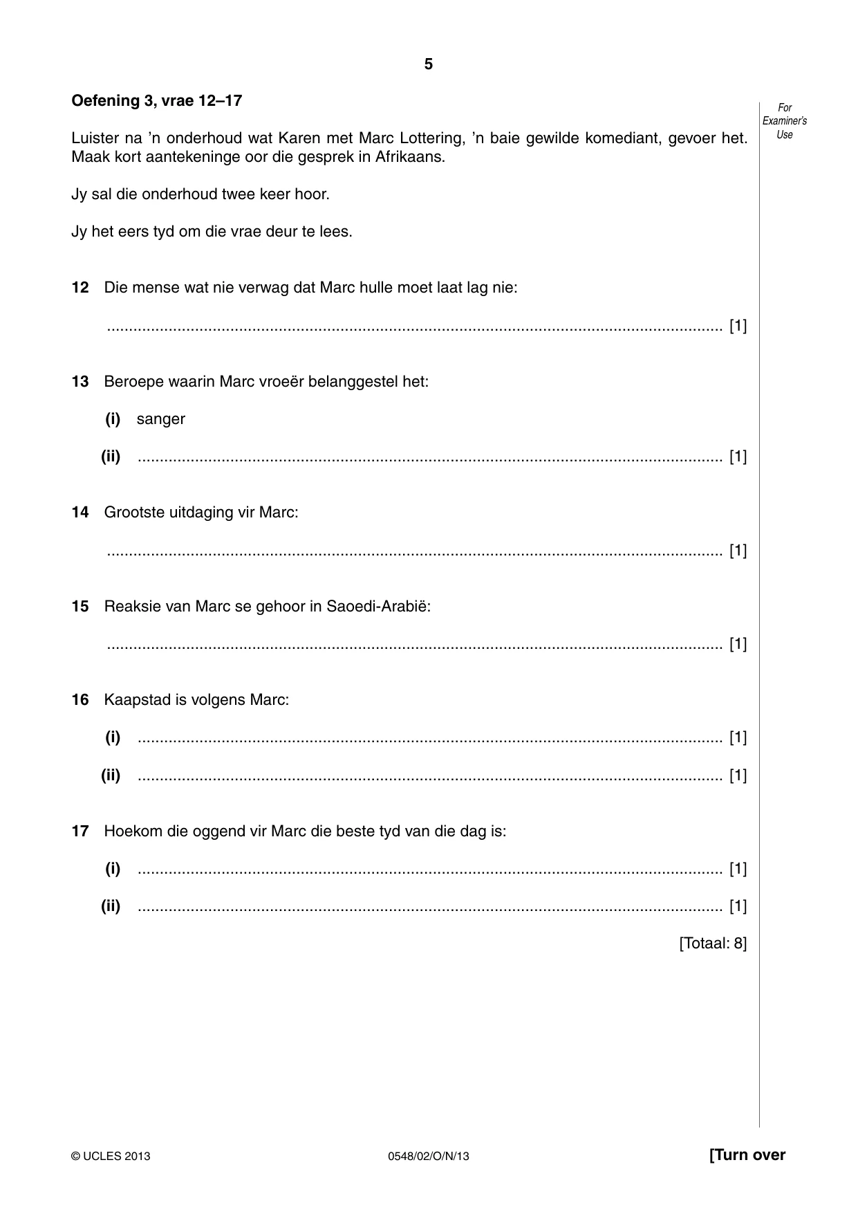 Cambridge IGCSE Afrikaans - Second Language 0548 2013 Oct/Nov Paper 2 · Variant 1 question paper, page 5 of 8