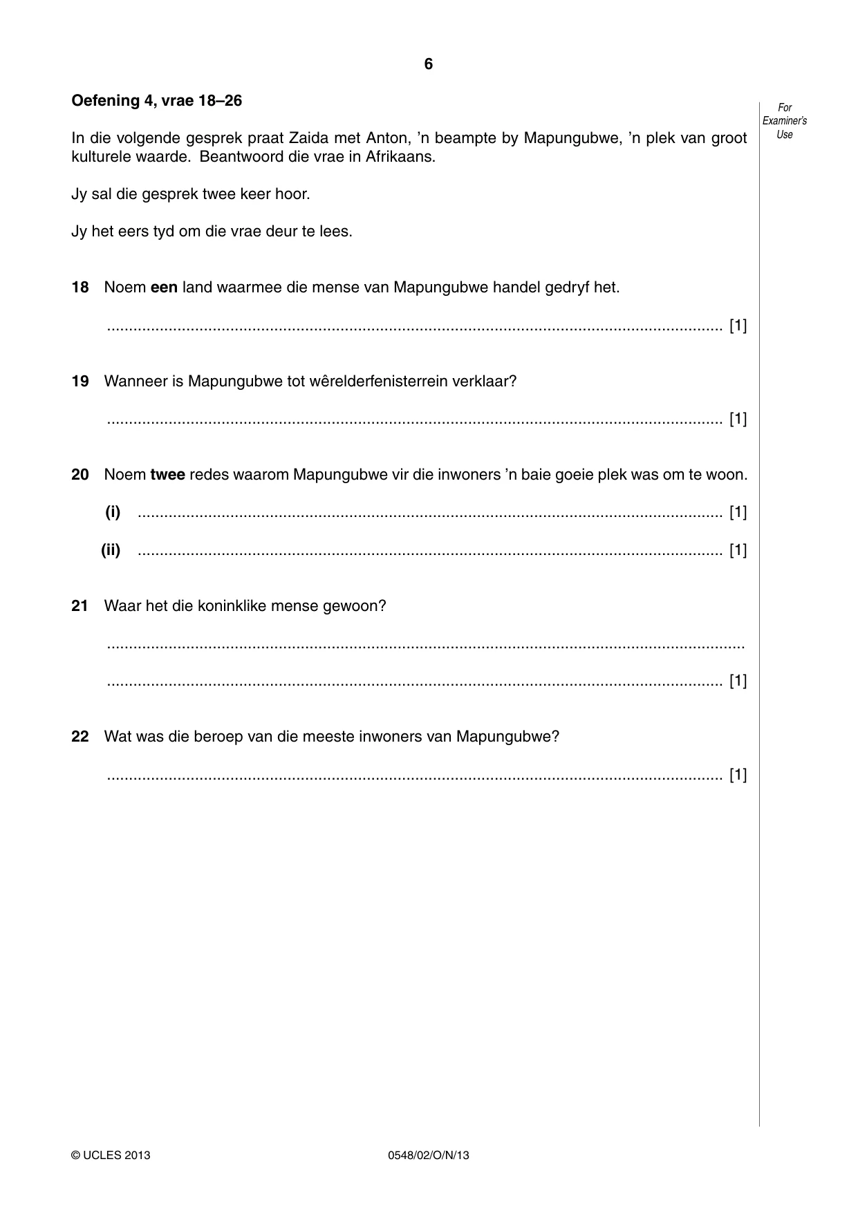Cambridge IGCSE Afrikaans - Second Language 0548 2013 Oct/Nov Paper 2 · Variant 1 question paper, page 6 of 8