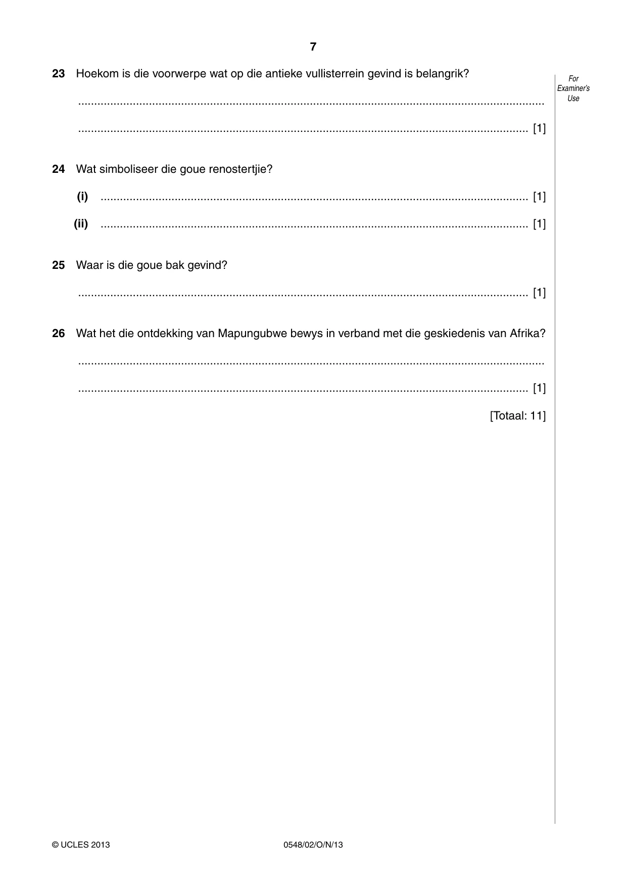 Cambridge IGCSE Afrikaans - Second Language 0548 2013 Oct/Nov Paper 2 · Variant 1 question paper, page 7 of 8