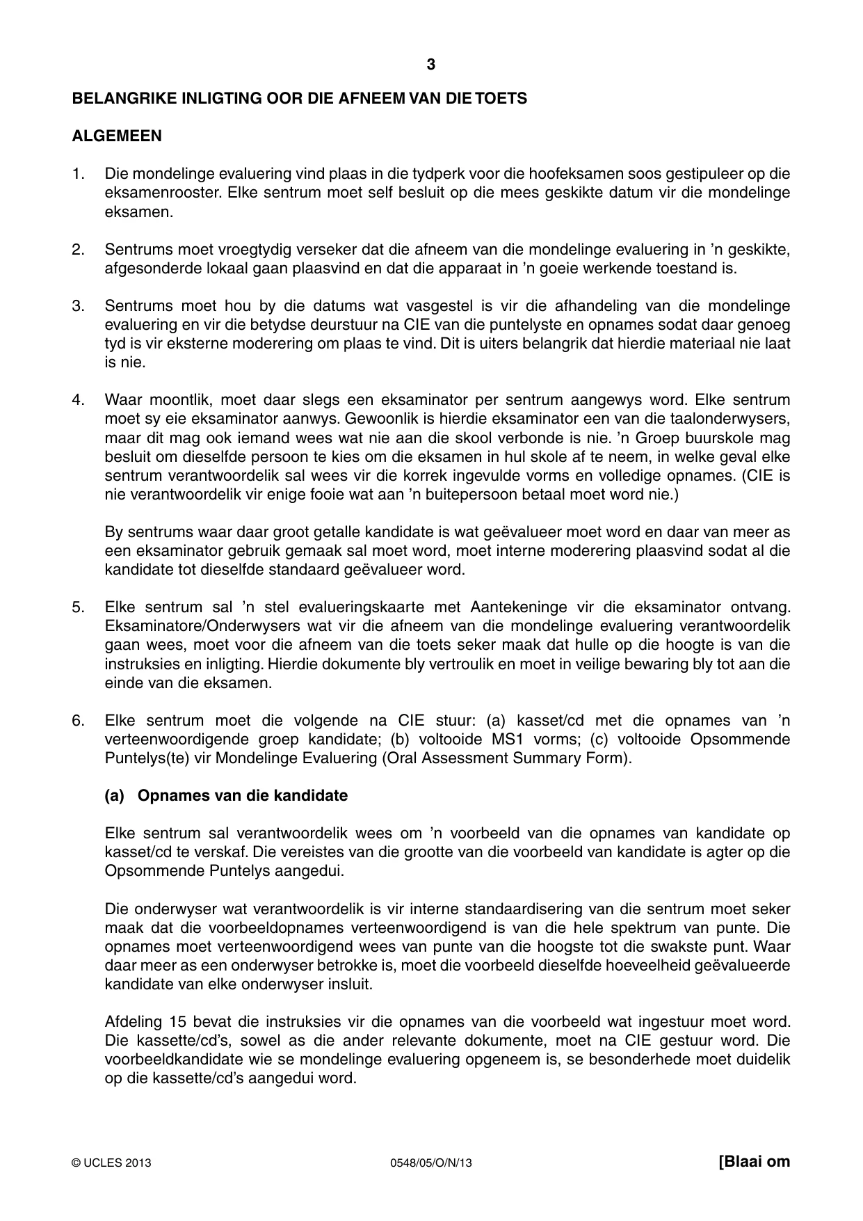 Cambridge IGCSE Afrikaans - Second Language 0548 2013 Oct/Nov Paper 5 · Variant 1 question paper, page 3 of 16