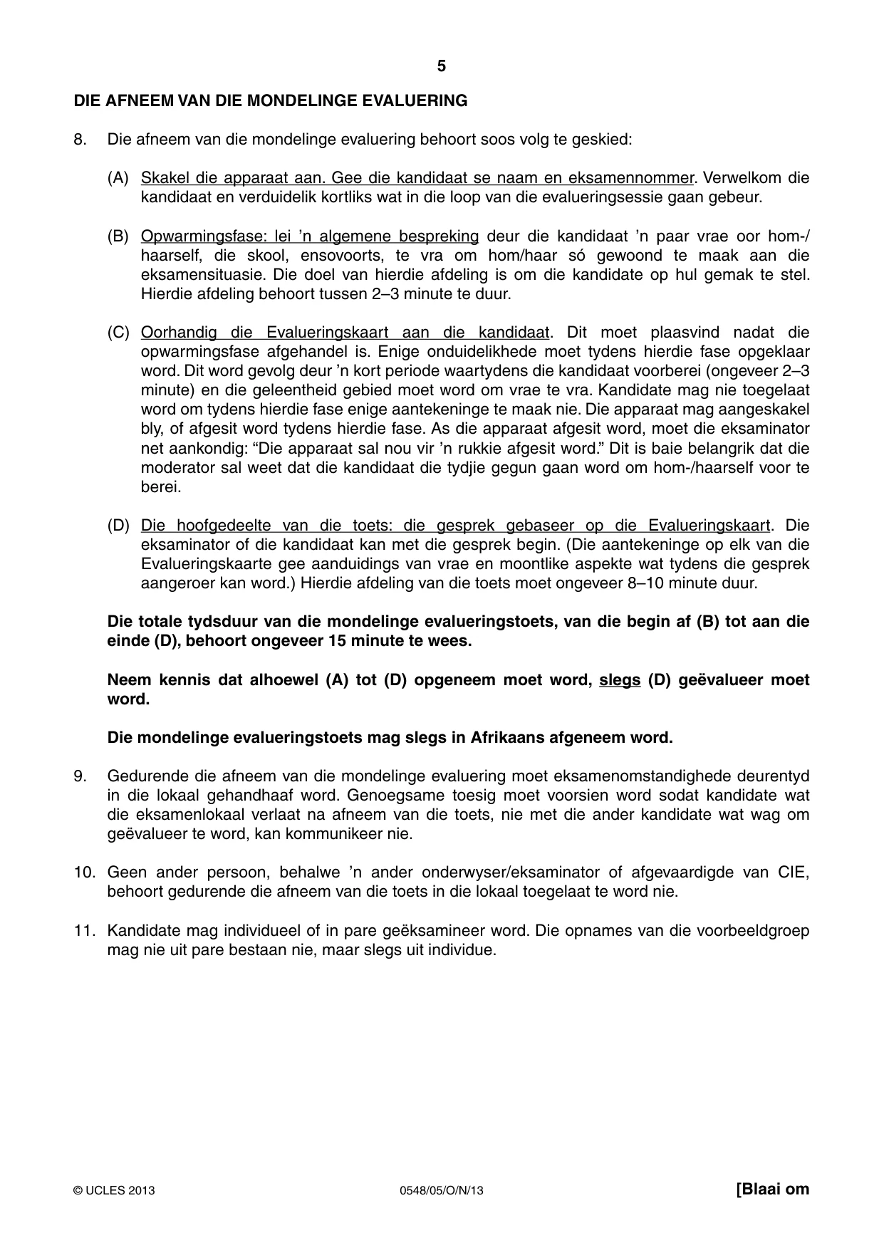 Cambridge IGCSE Afrikaans - Second Language 0548 2013 Oct/Nov Paper 5 · Variant 1 question paper, page 5 of 16