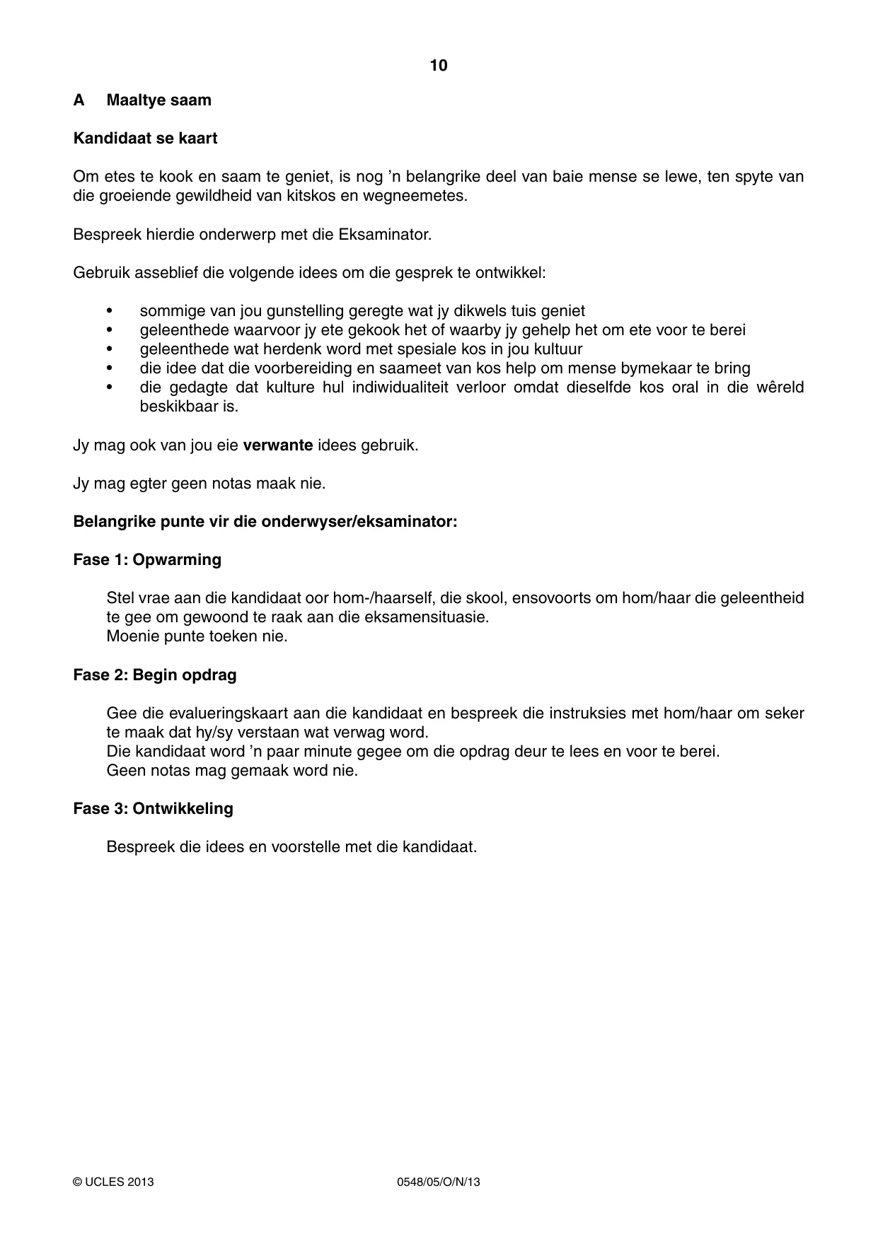 Cambridge IGCSE Afrikaans - Second Language 0548 2013 Oct/Nov Paper 5 · Variant 1 question paper, page 10 of 16