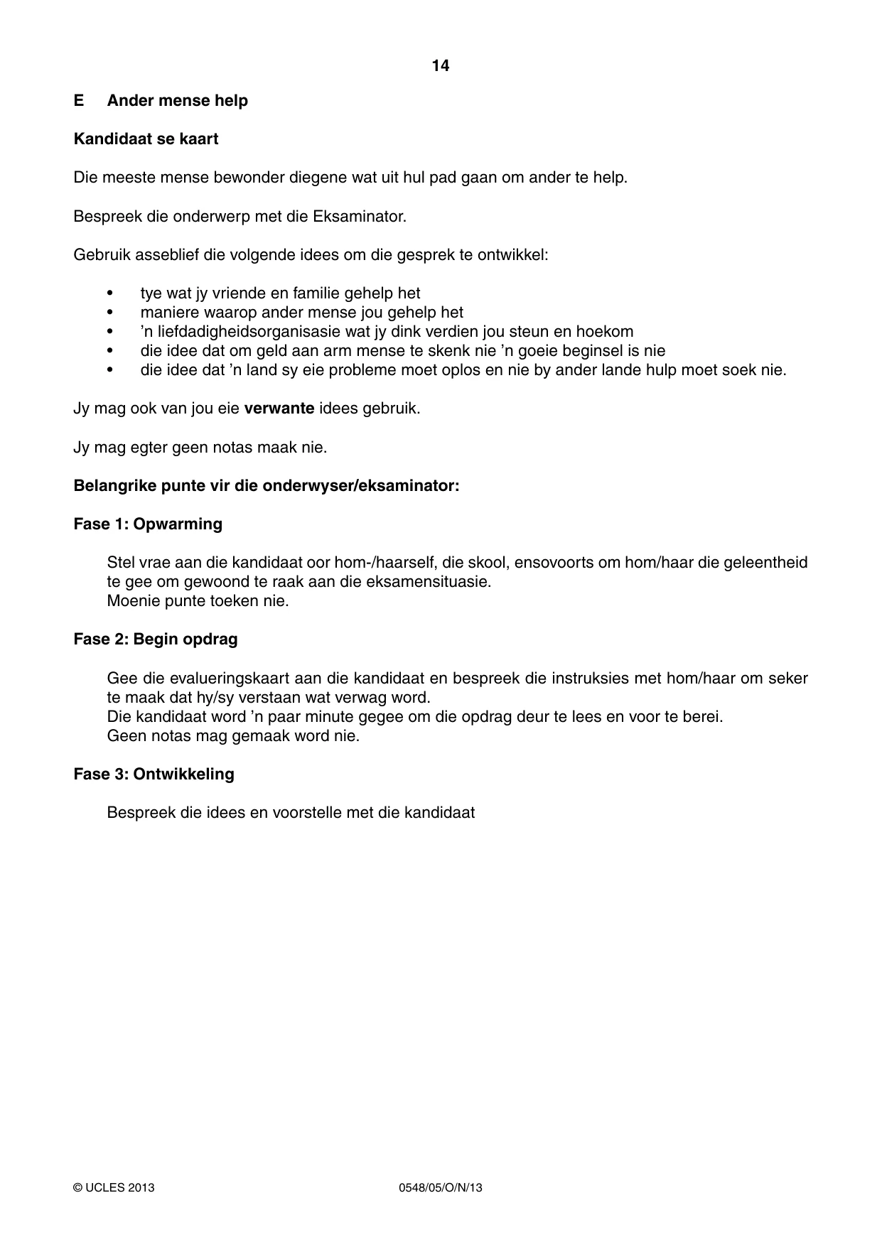 Cambridge IGCSE Afrikaans - Second Language 0548 2013 Oct/Nov Paper 5 · Variant 1 question paper, page 14 of 16