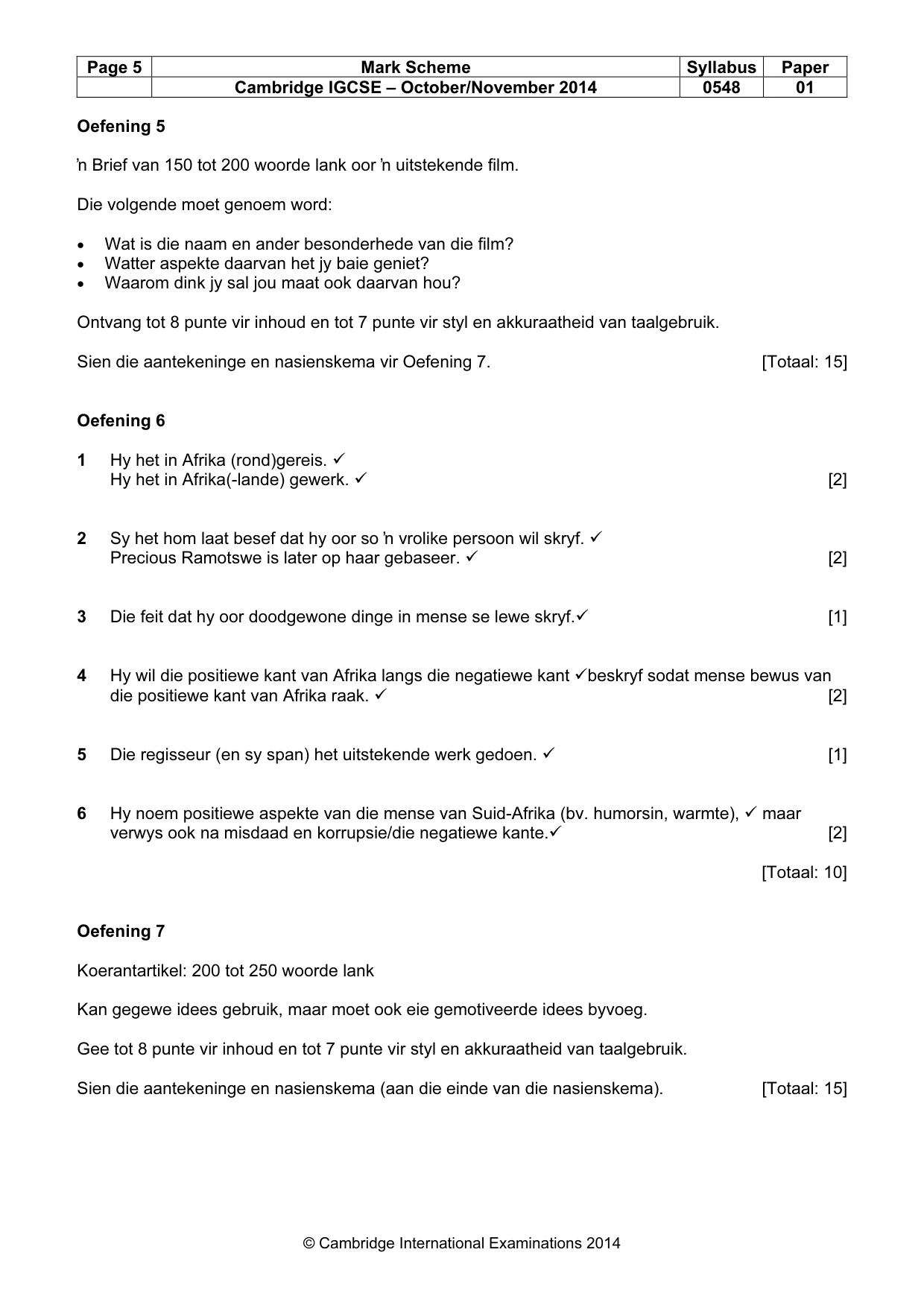 Mark scheme, page 5 of 8