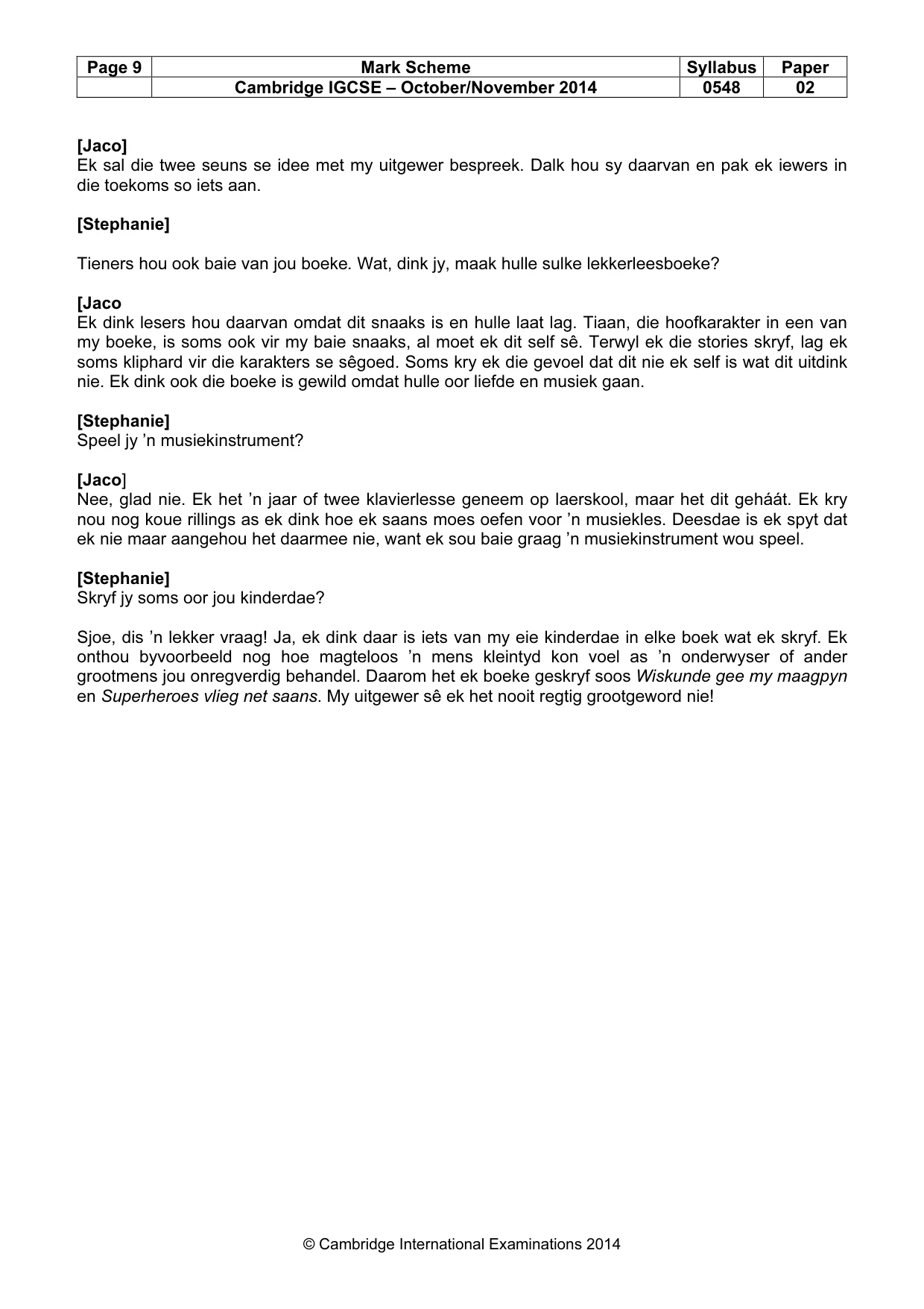 Mark scheme, page 9 of 11