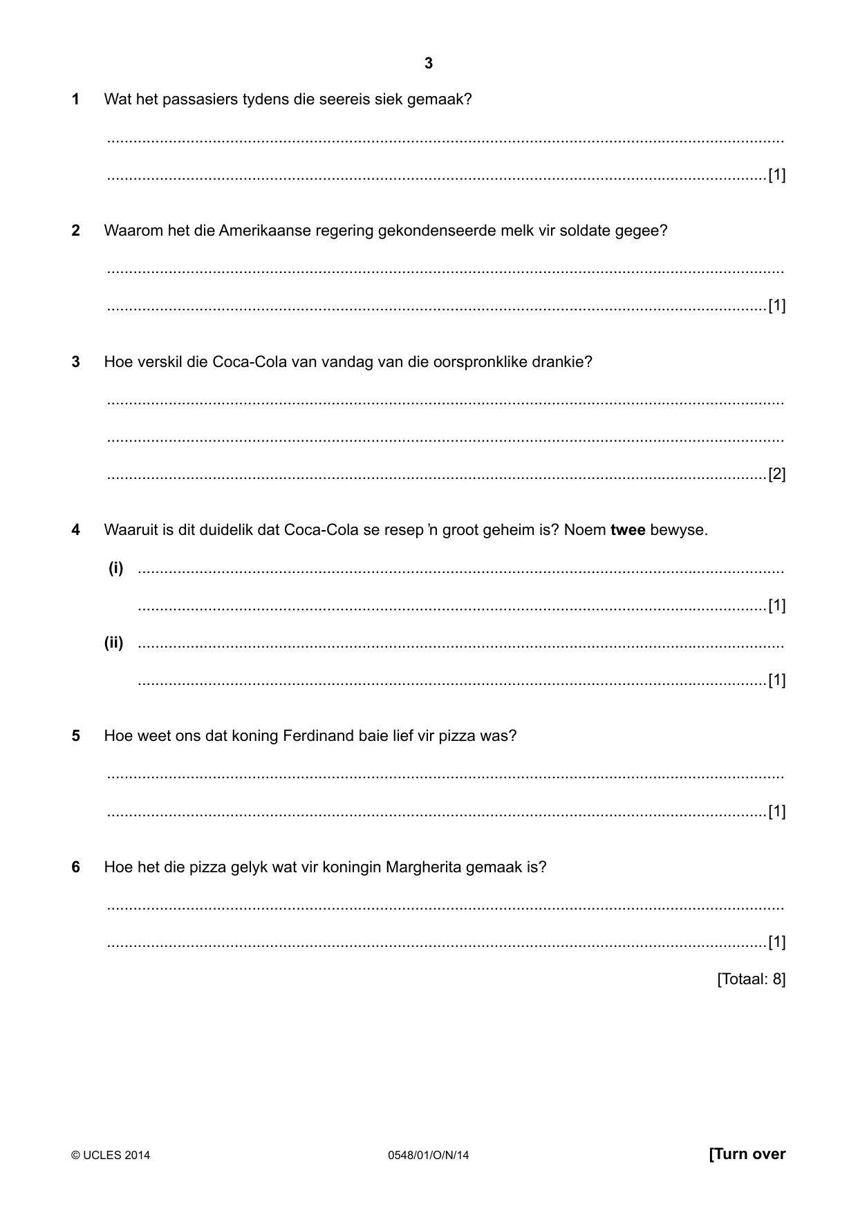 Cambridge IGCSE Afrikaans - Second Language 0548 2014 Oct/Nov Paper 1 · Variant 1 question paper, page 3 of 20