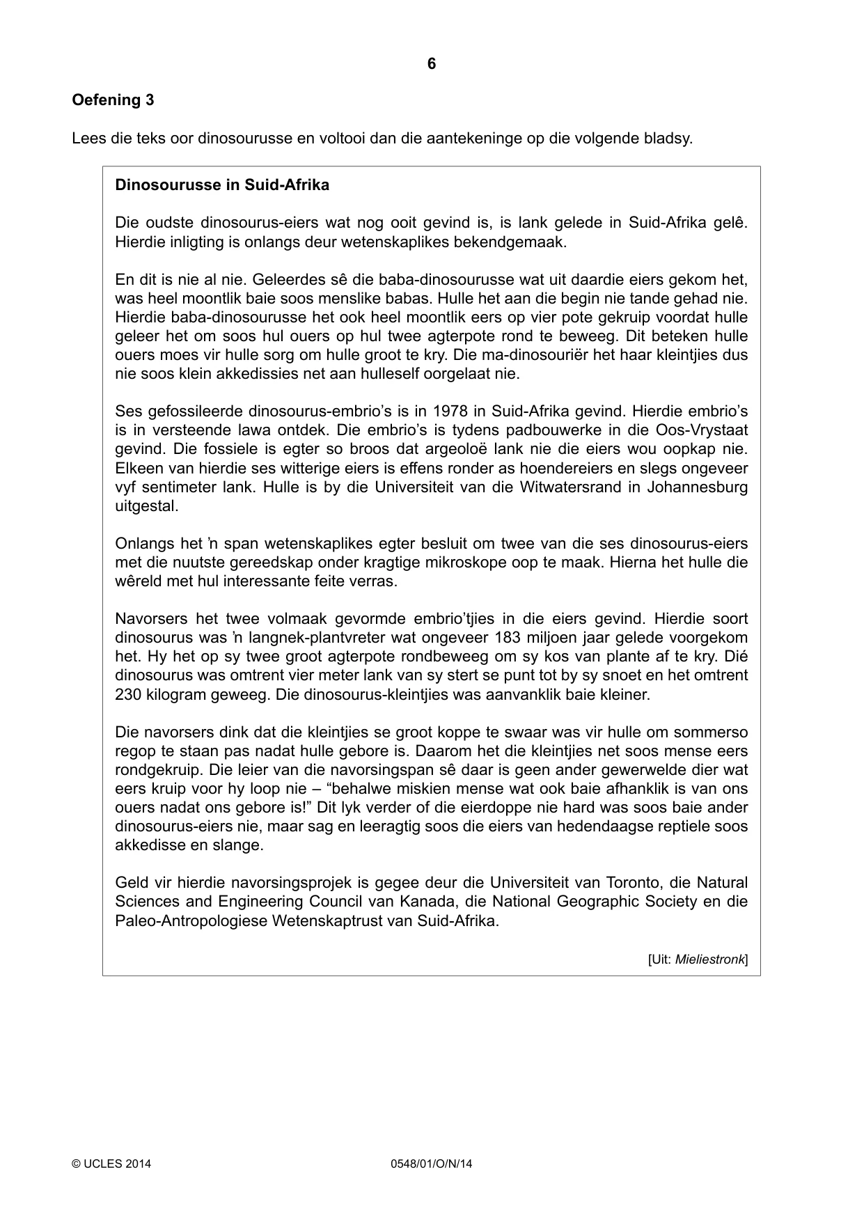 Cambridge IGCSE Afrikaans - Second Language 0548 2014 Oct/Nov Paper 1 · Variant 1 question paper, page 6 of 20