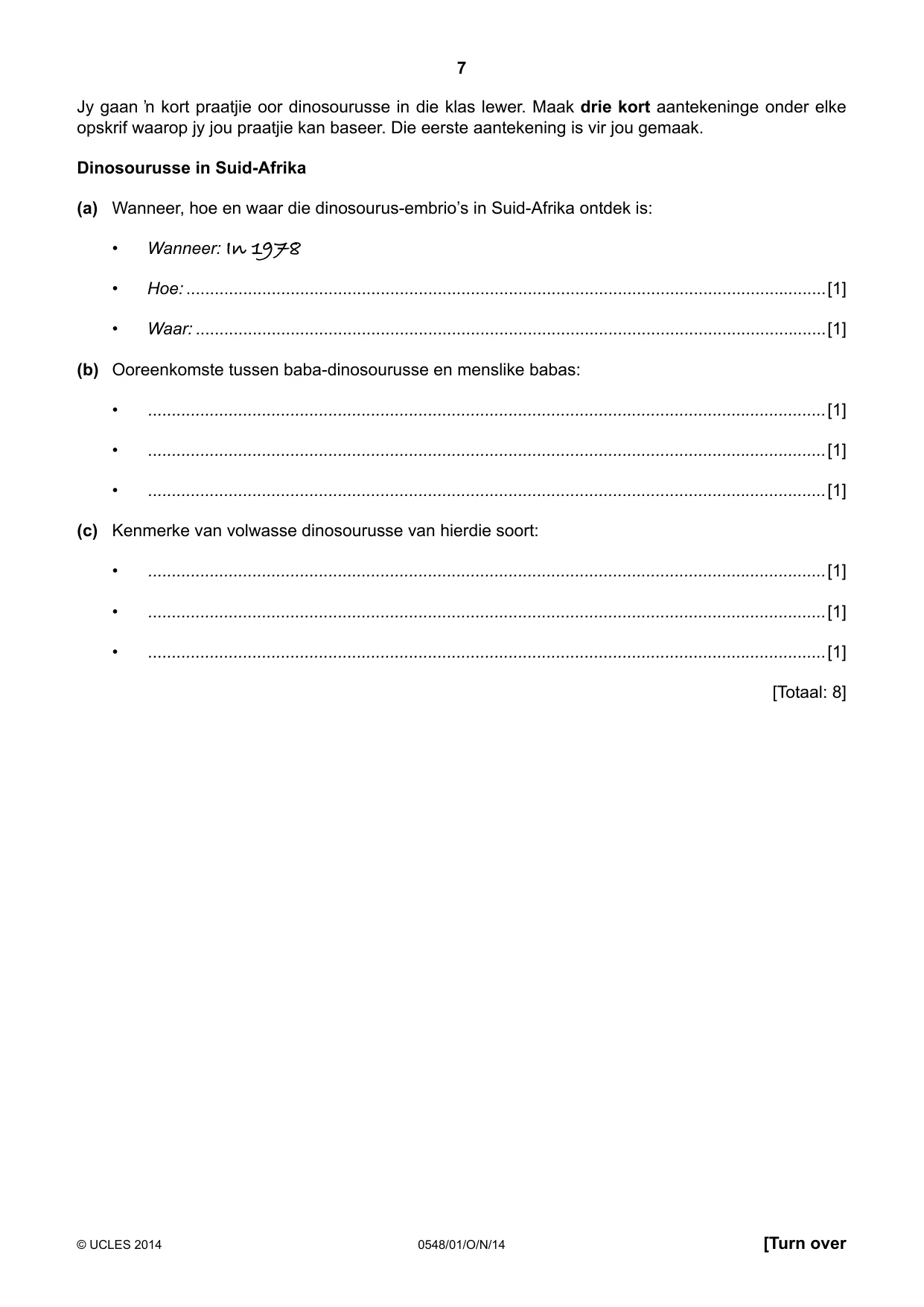 Cambridge IGCSE Afrikaans - Second Language 0548 2014 Oct/Nov Paper 1 · Variant 1 question paper, page 7 of 20