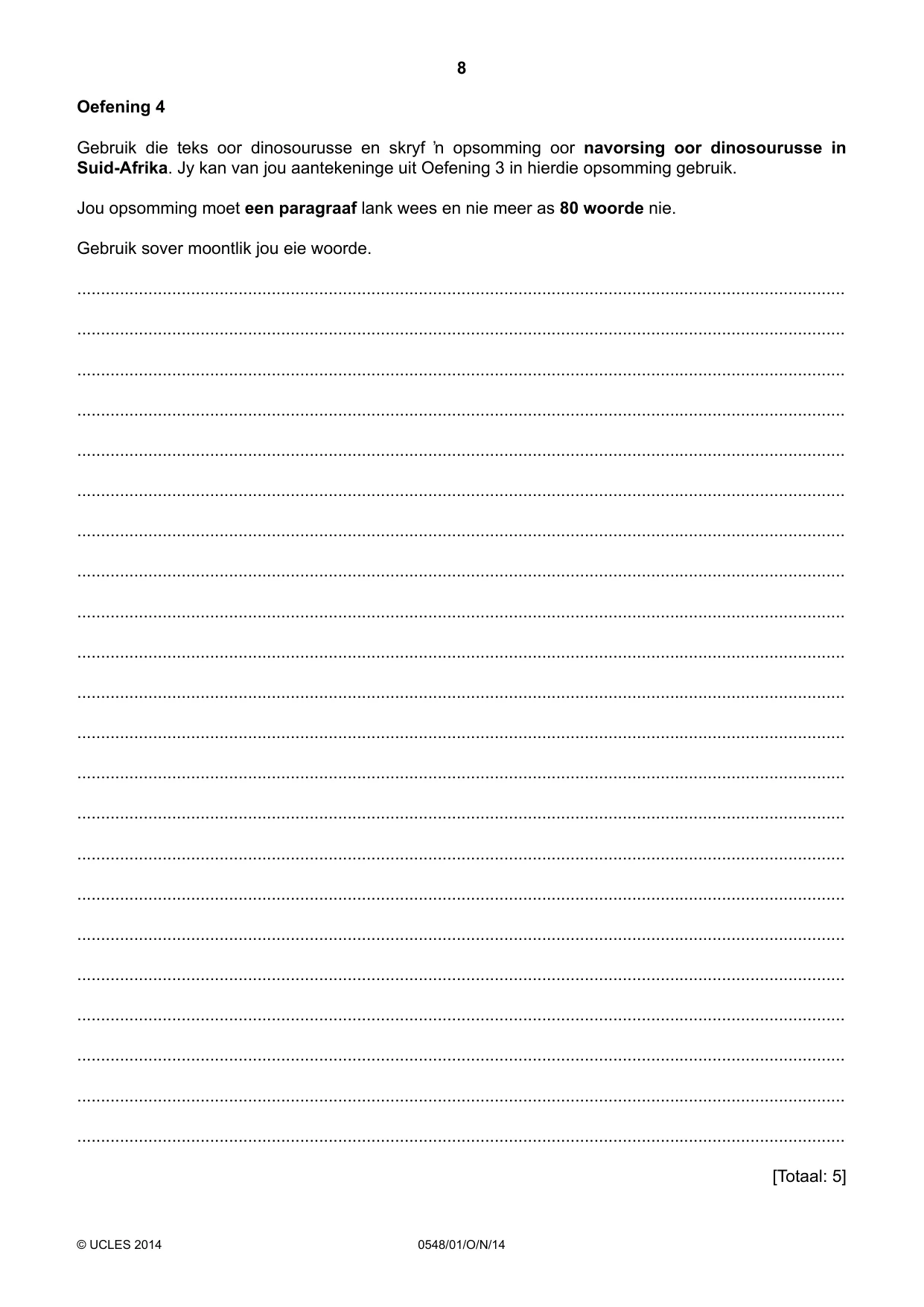 Cambridge IGCSE Afrikaans - Second Language 0548 2014 Oct/Nov Paper 1 · Variant 1 question paper, page 8 of 20