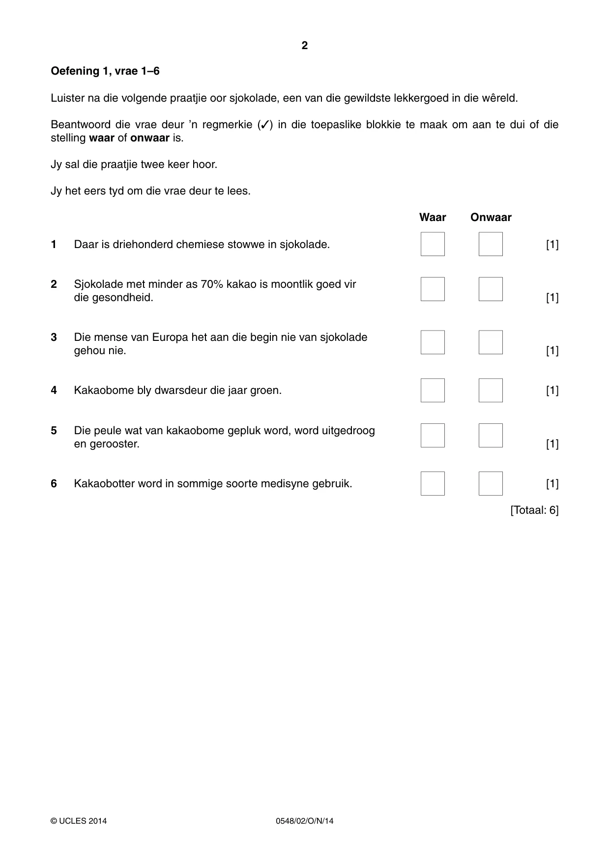 Cambridge IGCSE Afrikaans - Second Language 0548 2014 Oct/Nov Paper 2 · Variant 1 question paper, page 2 of 8
