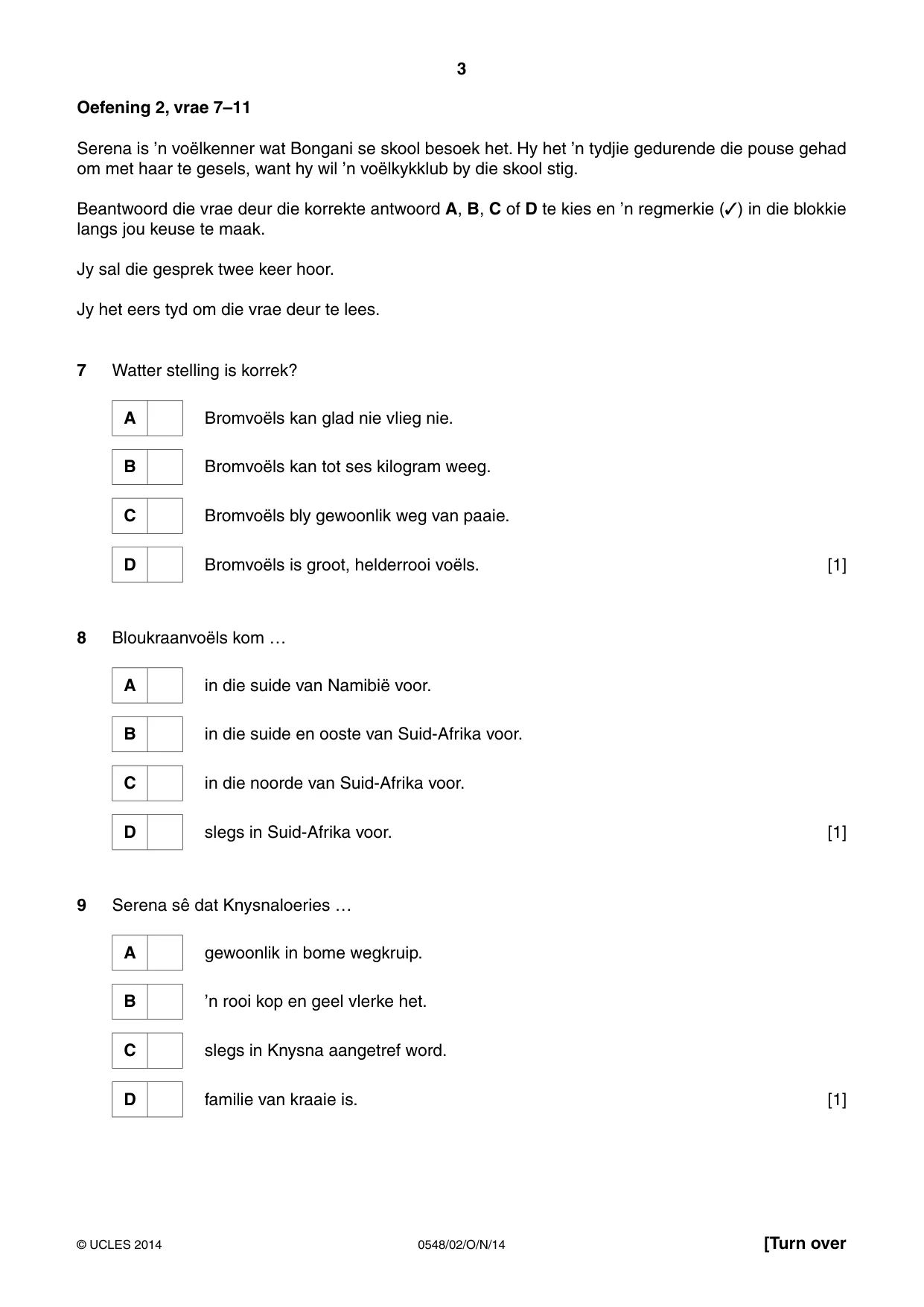Cambridge IGCSE Afrikaans - Second Language 0548 2014 Oct/Nov Paper 2 · Variant 1 question paper, page 3 of 8