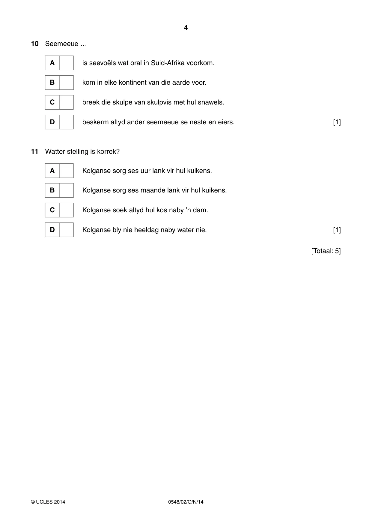Cambridge IGCSE Afrikaans - Second Language 0548 2014 Oct/Nov Paper 2 · Variant 1 question paper, page 4 of 8