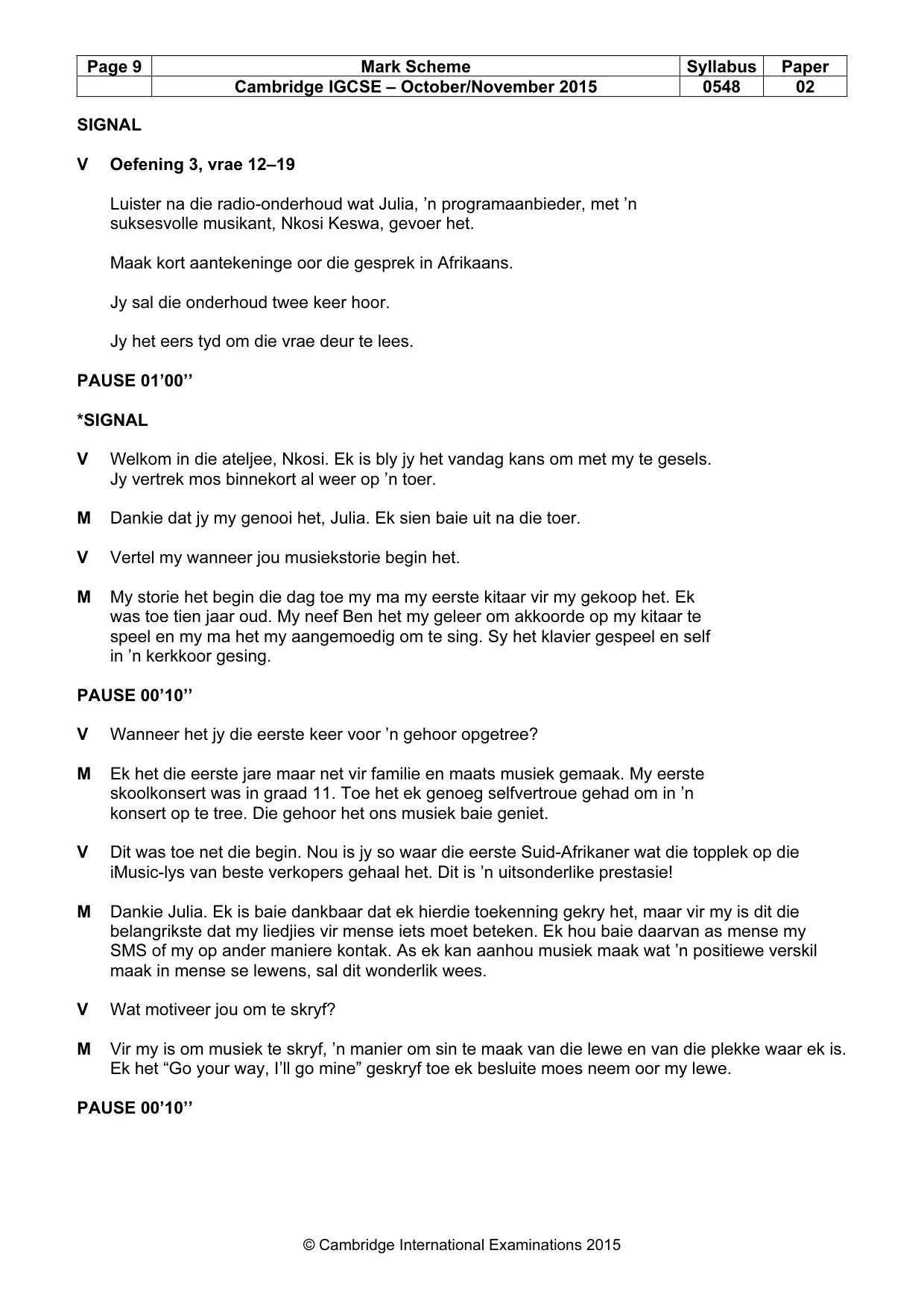 Mark scheme, page 9 of 12