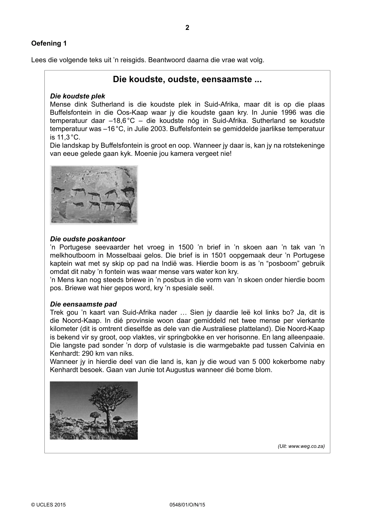 Cambridge IGCSE Afrikaans - Second Language 0548 2015 Oct/Nov Paper 1 · Variant 1 question paper, page 2 of 20