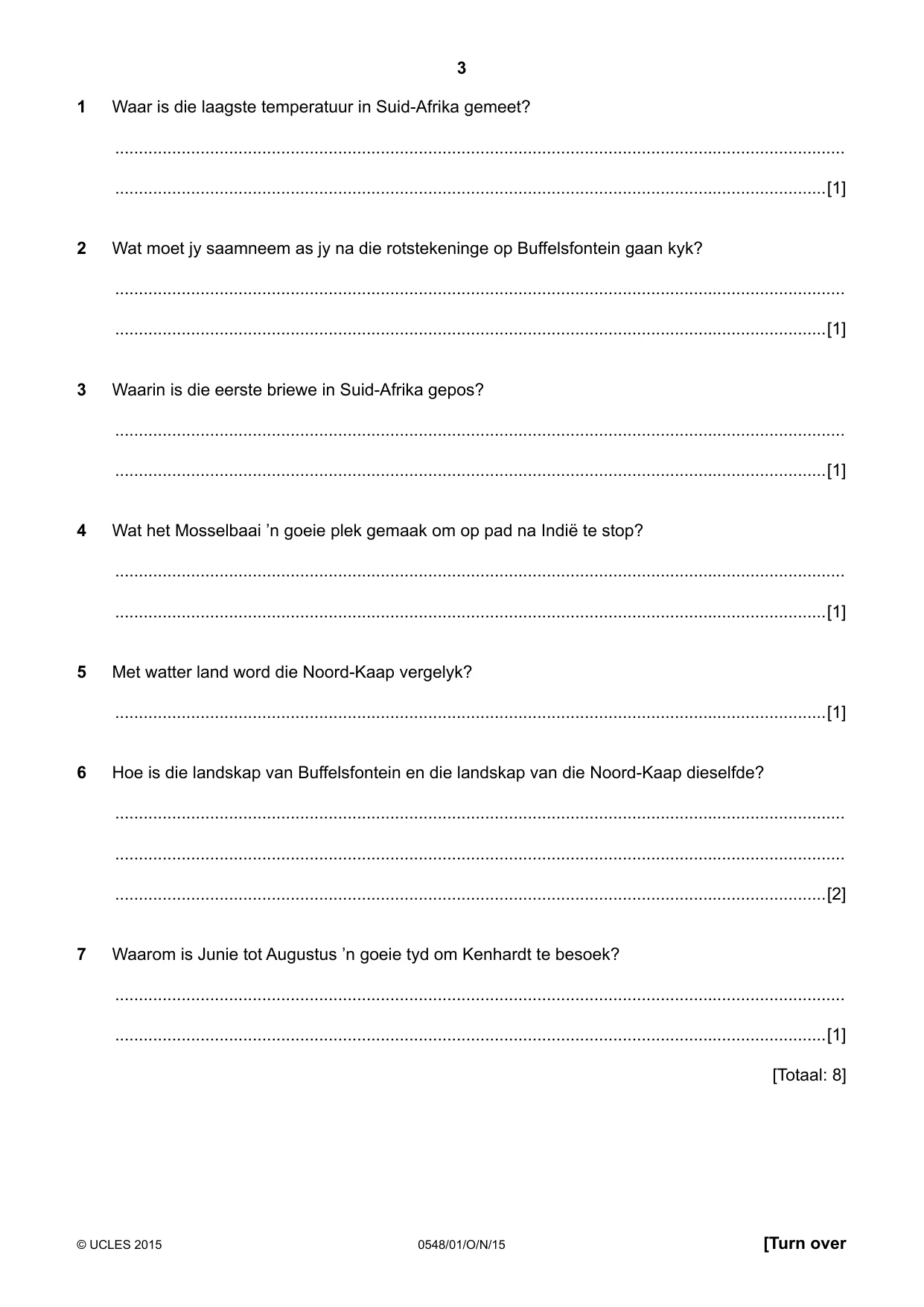 Cambridge IGCSE Afrikaans - Second Language 0548 2015 Oct/Nov Paper 1 · Variant 1 question paper, page 3 of 20