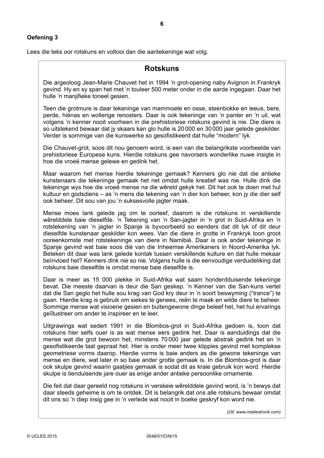 Cambridge IGCSE Afrikaans - Second Language 0548 2015 Oct/Nov Paper 1 · Variant 1 question paper, page 6 of 20