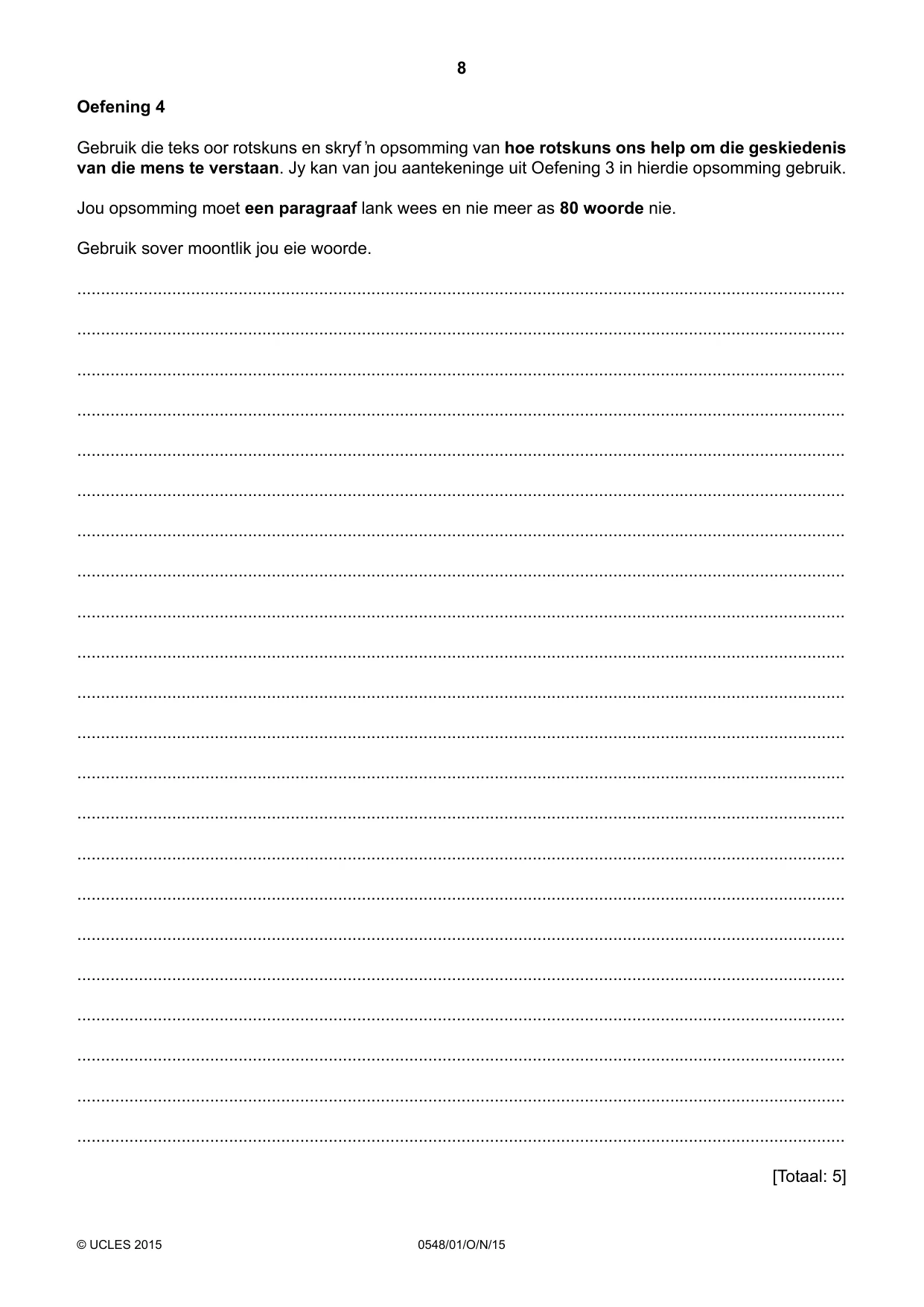 Cambridge IGCSE Afrikaans - Second Language 0548 2015 Oct/Nov Paper 1 · Variant 1 question paper, page 8 of 20