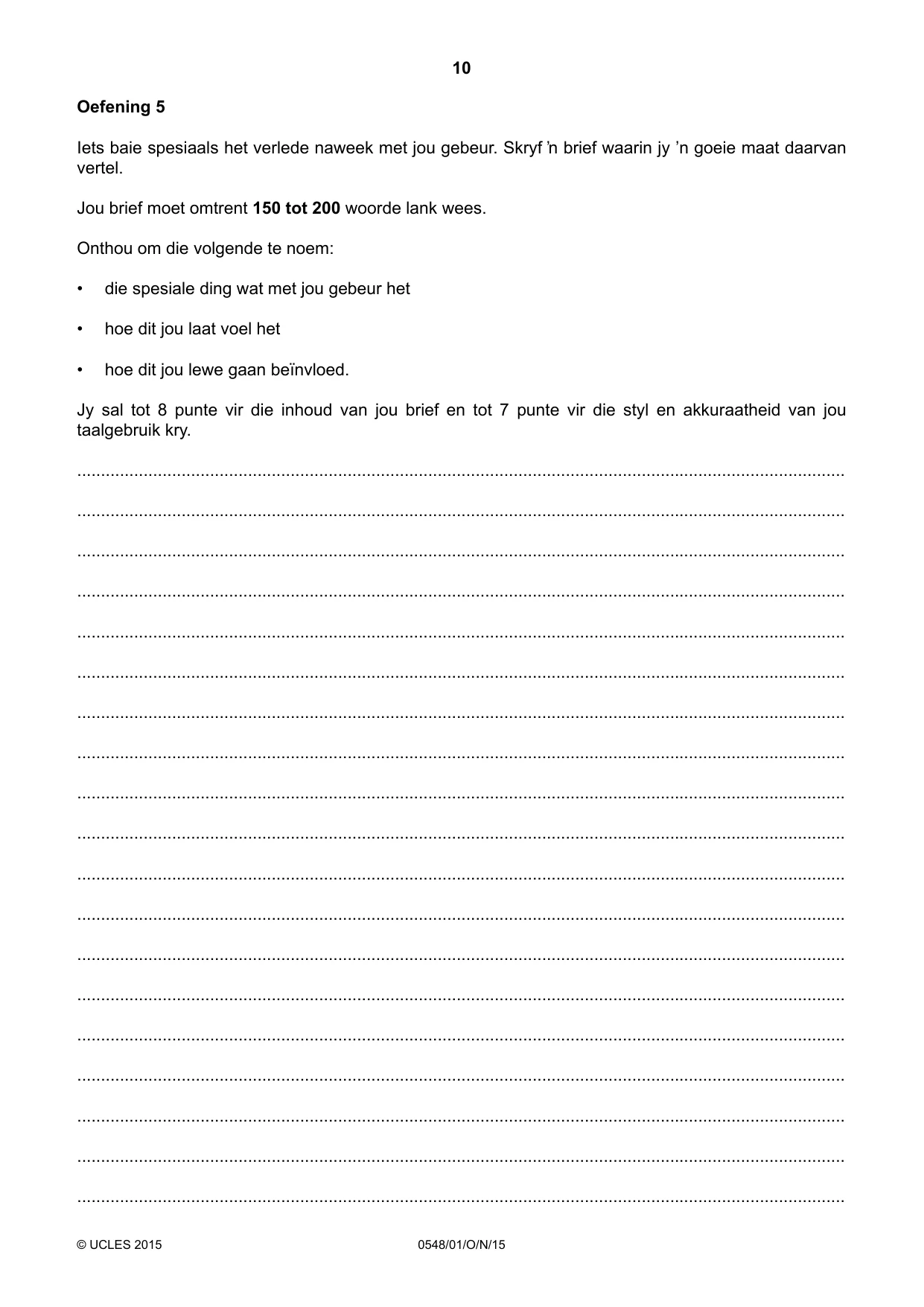 Cambridge IGCSE Afrikaans - Second Language 0548 2015 Oct/Nov Paper 1 · Variant 1 question paper, page 10 of 20