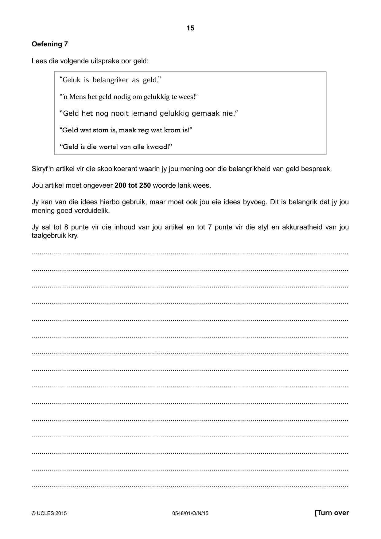 Cambridge IGCSE Afrikaans - Second Language 0548 2015 Oct/Nov Paper 1 · Variant 1 question paper, page 15 of 20