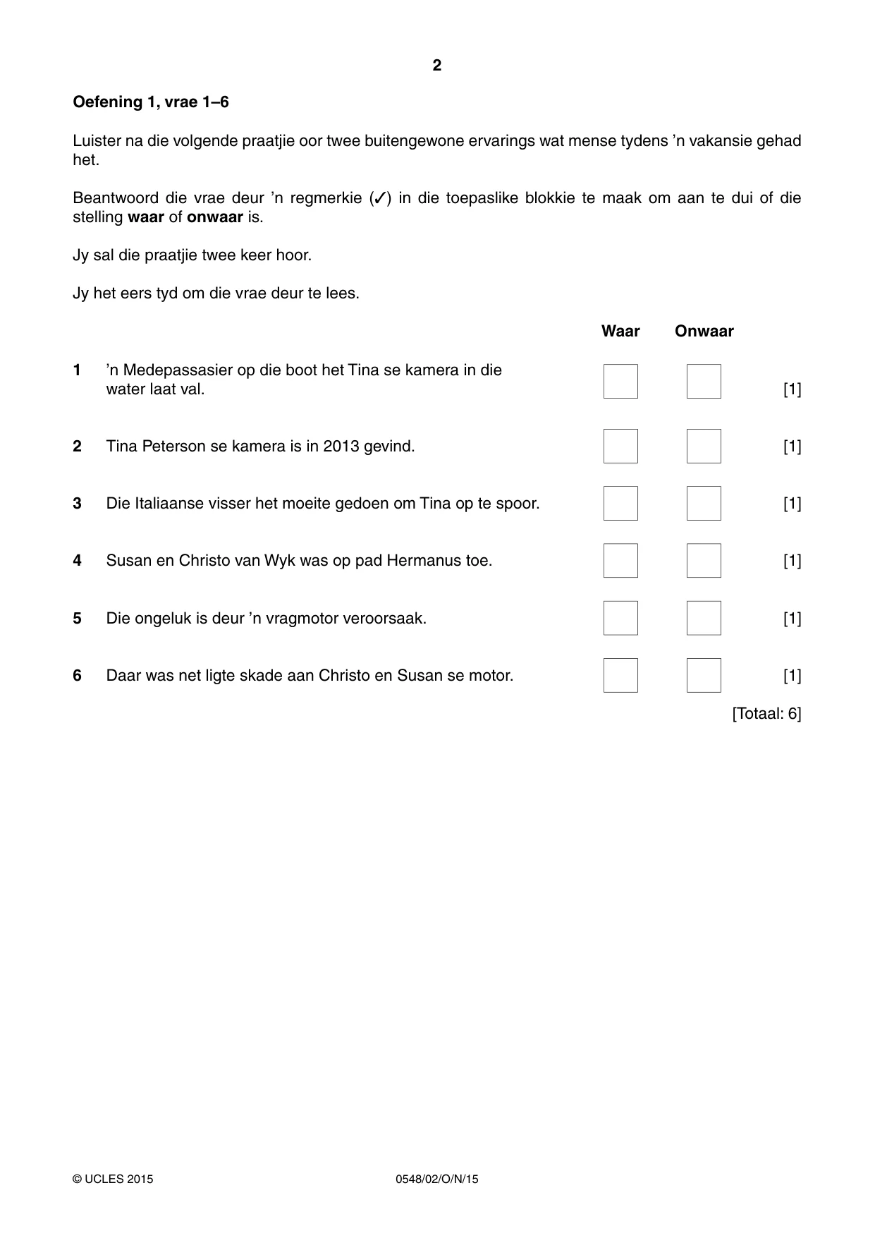 Cambridge IGCSE Afrikaans - Second Language 0548 2015 Oct/Nov Paper 2 · Variant 1 question paper, page 2 of 8