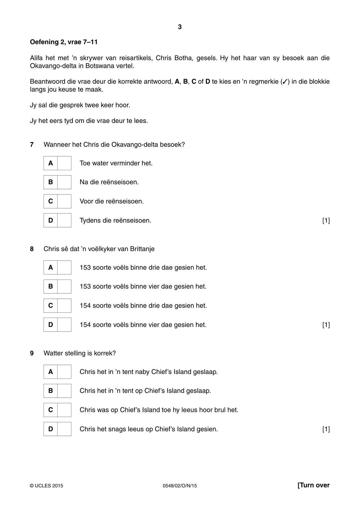 Cambridge IGCSE Afrikaans - Second Language 0548 2015 Oct/Nov Paper 2 · Variant 1 question paper, page 3 of 8