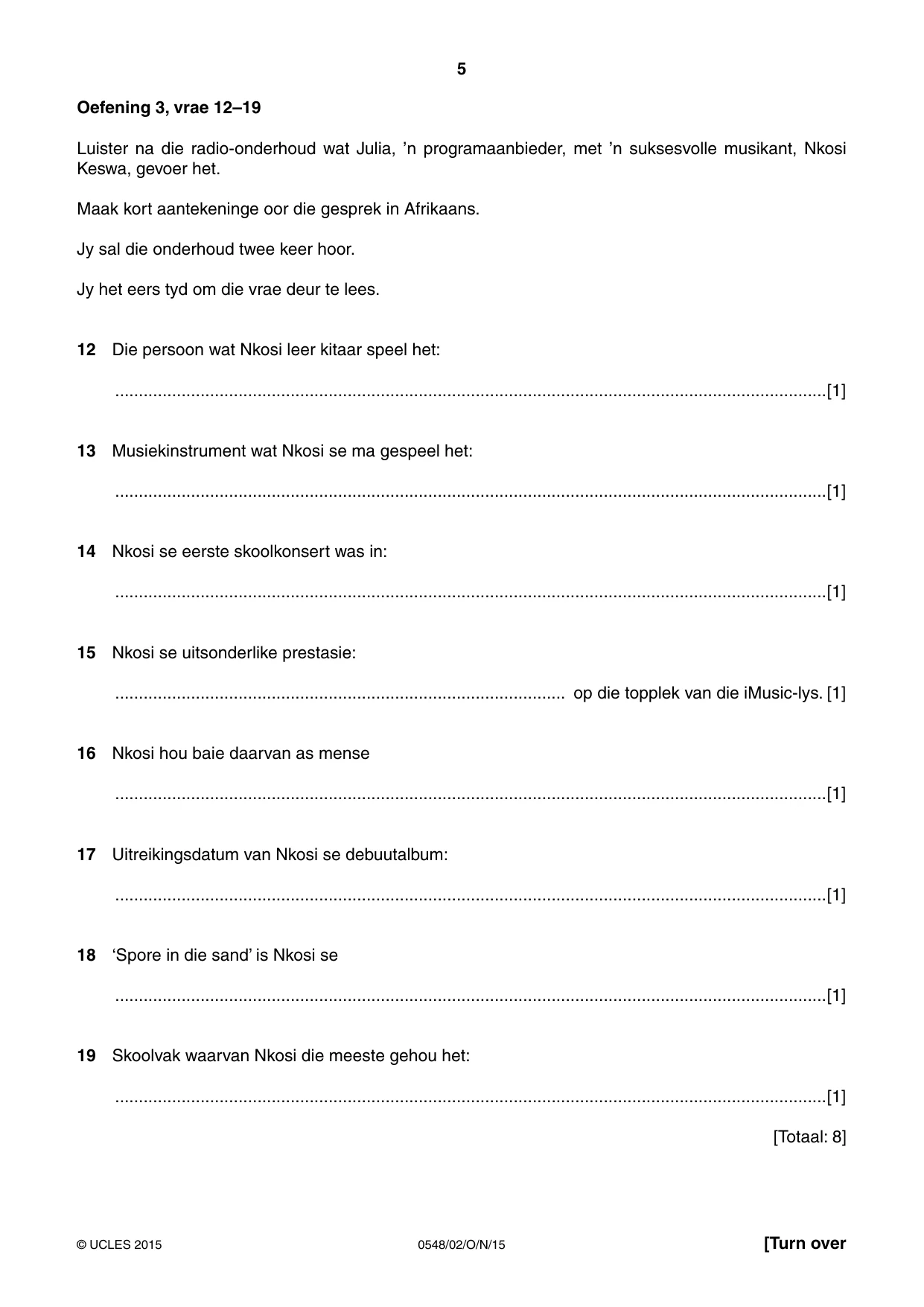 Cambridge IGCSE Afrikaans - Second Language 0548 2015 Oct/Nov Paper 2 · Variant 1 question paper, page 5 of 8