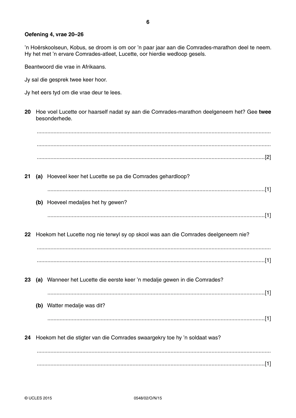 Cambridge IGCSE Afrikaans - Second Language 0548 2015 Oct/Nov Paper 2 · Variant 1 question paper, page 6 of 8