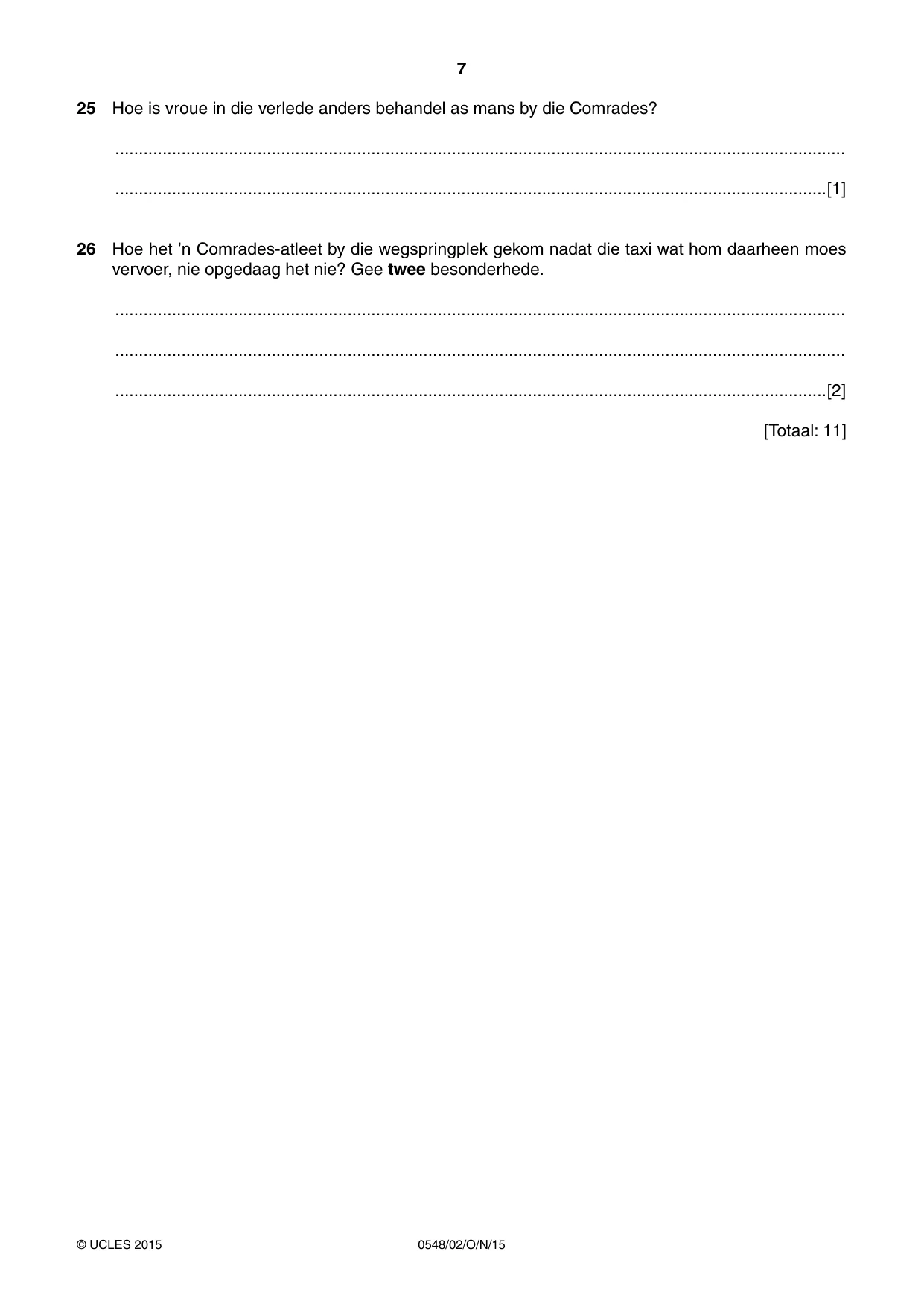 Cambridge IGCSE Afrikaans - Second Language 0548 2015 Oct/Nov Paper 2 · Variant 1 question paper, page 7 of 8